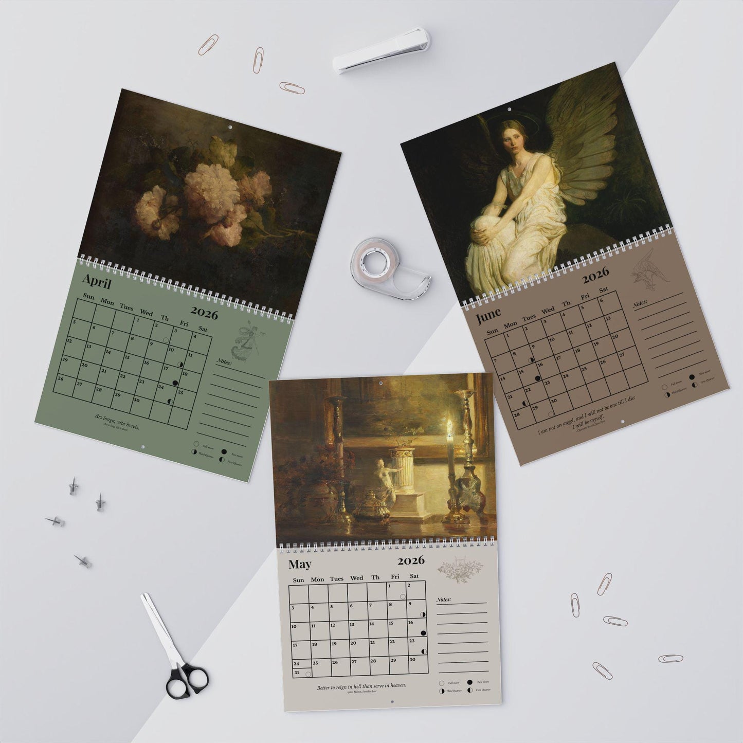 Dark Academia 2026 Wall Calendar * Home Office Decor Student Planner * Gothic Moody Vintage Paintings Aesthetic Book Lover Secret Santa Gift
