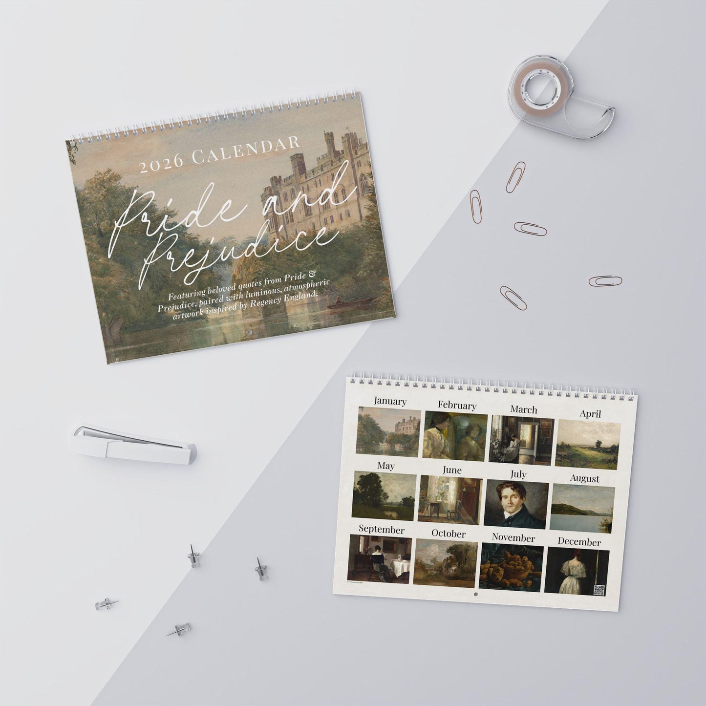 Pride & Prejudice 2026 Wall Calendar Book Lover Gift Home Office Decor Jane Austen Quote Bookish Merch Mr Darcy Pemberley Fond of Walking