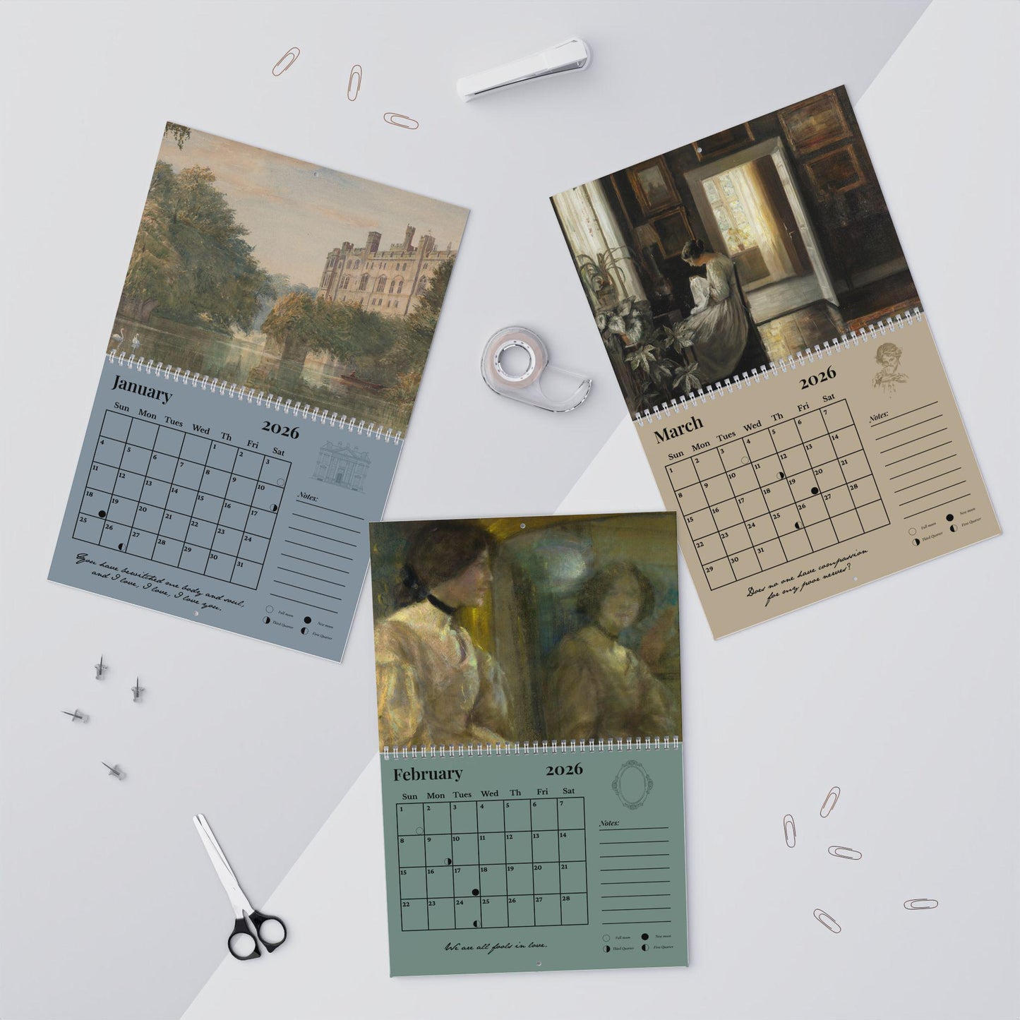 Pride & Prejudice 2026 Wall Calendar Book Lover Gift Home Office Decor Jane Austen Quote Bookish Merch Mr Darcy Pemberley Fond of Walking
