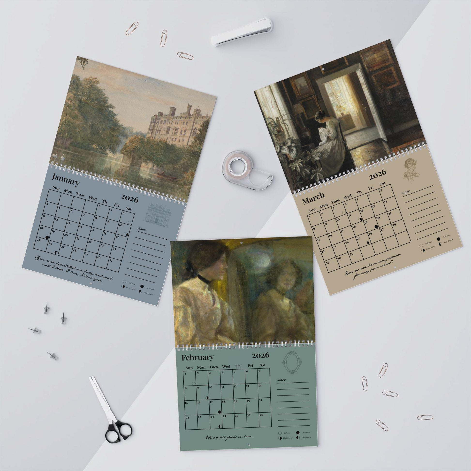 Pride & Prejudice 2026 Wall Calendar Book Lover Gift Home Office Decor Jane Austen Quote Bookish Merch Mr Darcy Pemberley Fond of Walking