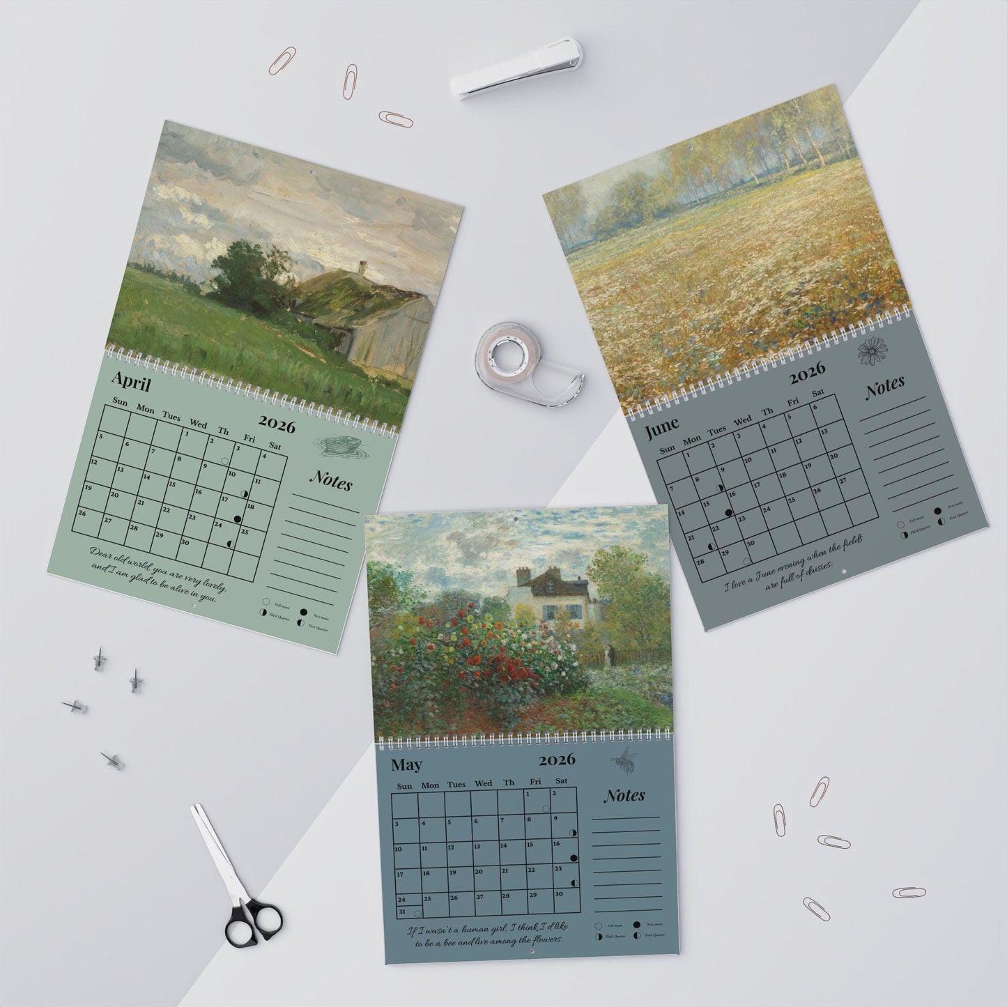 Anne of Green Gables 2026 Wall Calendar Vintage Cottagecore Literary Book Lover Gift Home Office Decor Avonlea Anne with an E Kindred Spirit
