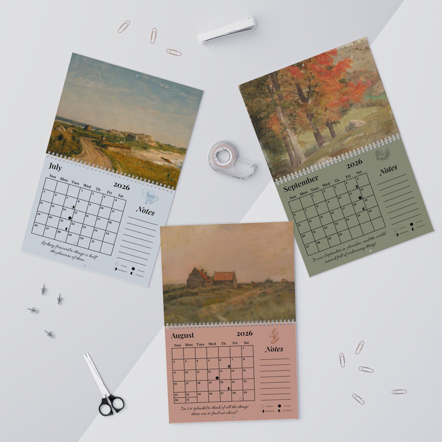 Anne of Green Gables 2026 Wall Calendar Vintage Cottagecore Literary Book Lover Gift Home Office Decor Avonlea Anne with an E Kindred Spirit