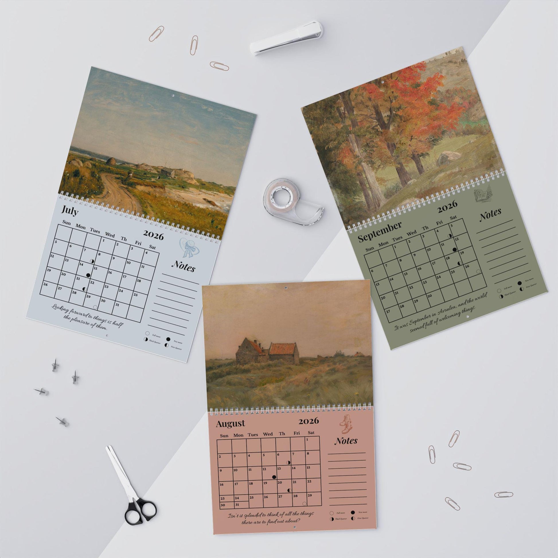 Anne of Green Gables 2026 Wall Calendar Vintage Cottagecore Literary Book Lover Gift Home Office Decor Avonlea Anne with an E Kindred Spirit