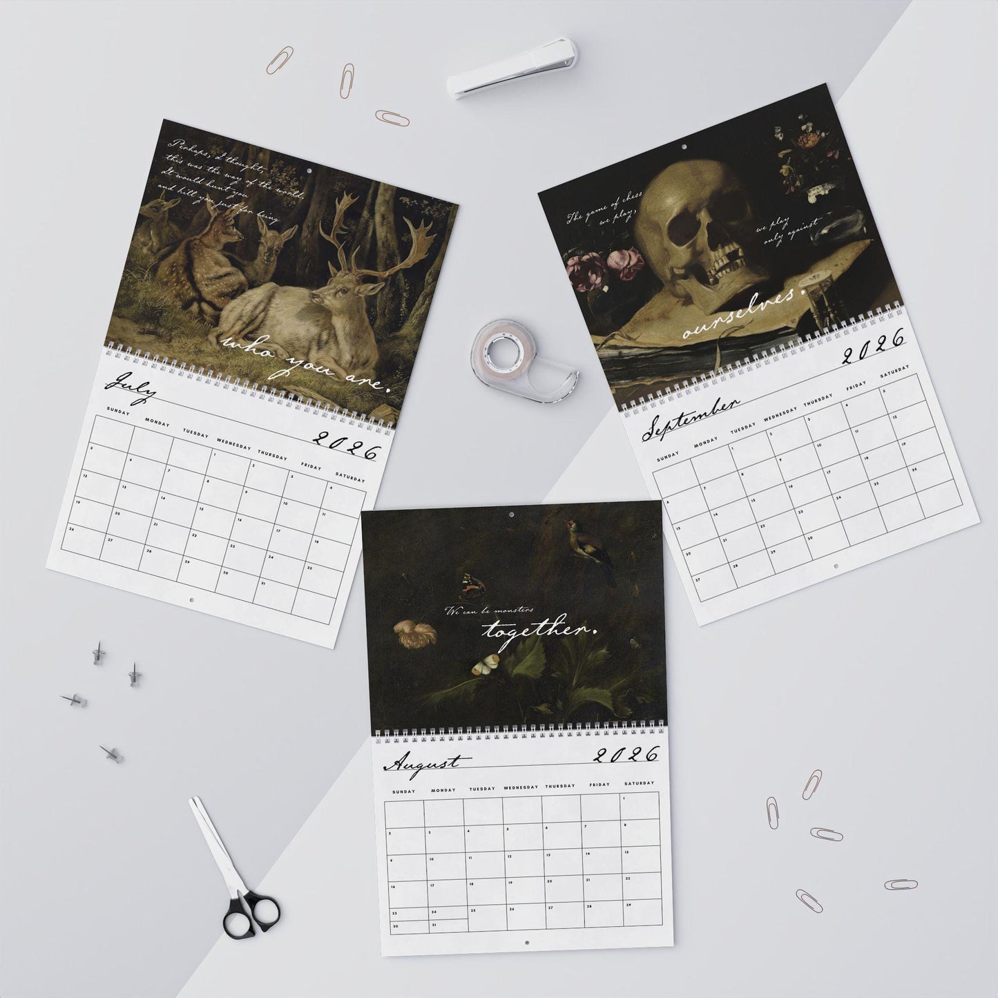 Frankenstein Mary Shelley Dark Academia 2026 Wall Calendar Home Office Decor Book Lover Gift Goth Bride Horror Movie Bookish Christmas 2025