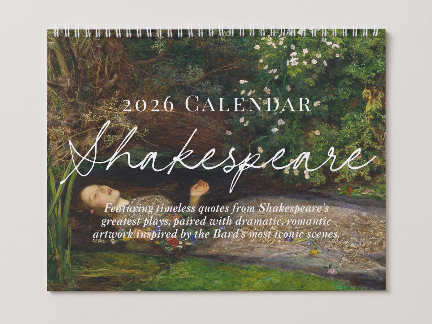 2026 Shakespeare Wall Calendar * Gift for Readers Bookish Home Office Decor Secret Santa Ophelia Waterhouse Pre Raphaelite Art Book Lover
