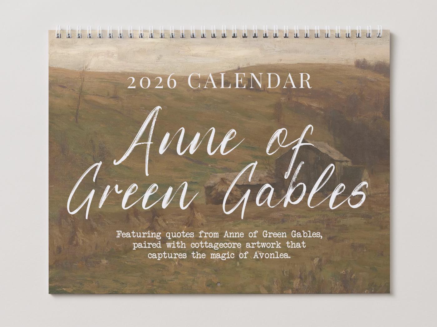 Anne of Green Gables 2026 Wall Calendar Vintage Cottagecore Literary Book Lover Gift Home Office Decor Avonlea Anne with an E Kindred Spirit