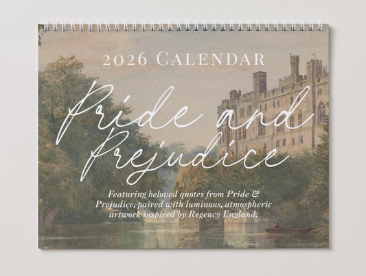 Pride & Prejudice 2026 Wall Calendar Book Lover Gift Home Office Decor Jane Austen Quote Bookish Merch Mr Darcy Pemberley Fond of Walking