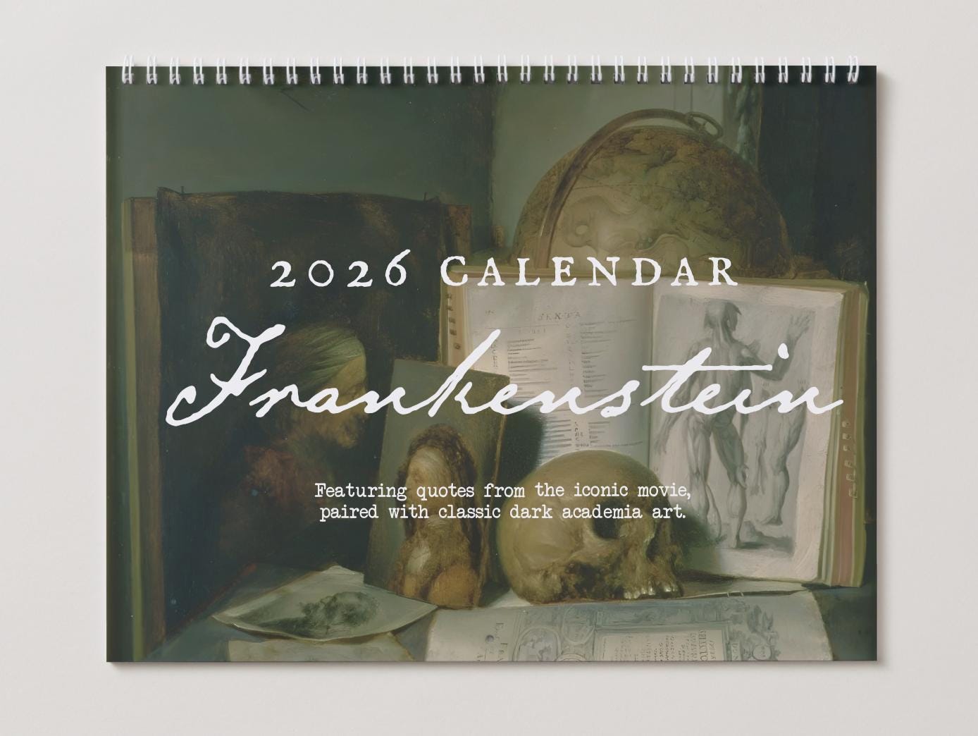 Frankenstein Mary Shelley Dark Academia 2026 Wall Calendar Home Office Decor Book Lover Gift Goth Bride Horror Movie Bookish Christmas 2025