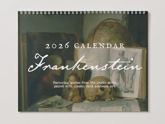 Frankenstein Mary Shelley Dark Academia 2026 Wall Calendar Home Office Decor Book Lover Gift Goth Bride Horror Movie Bookish Christmas 2025
