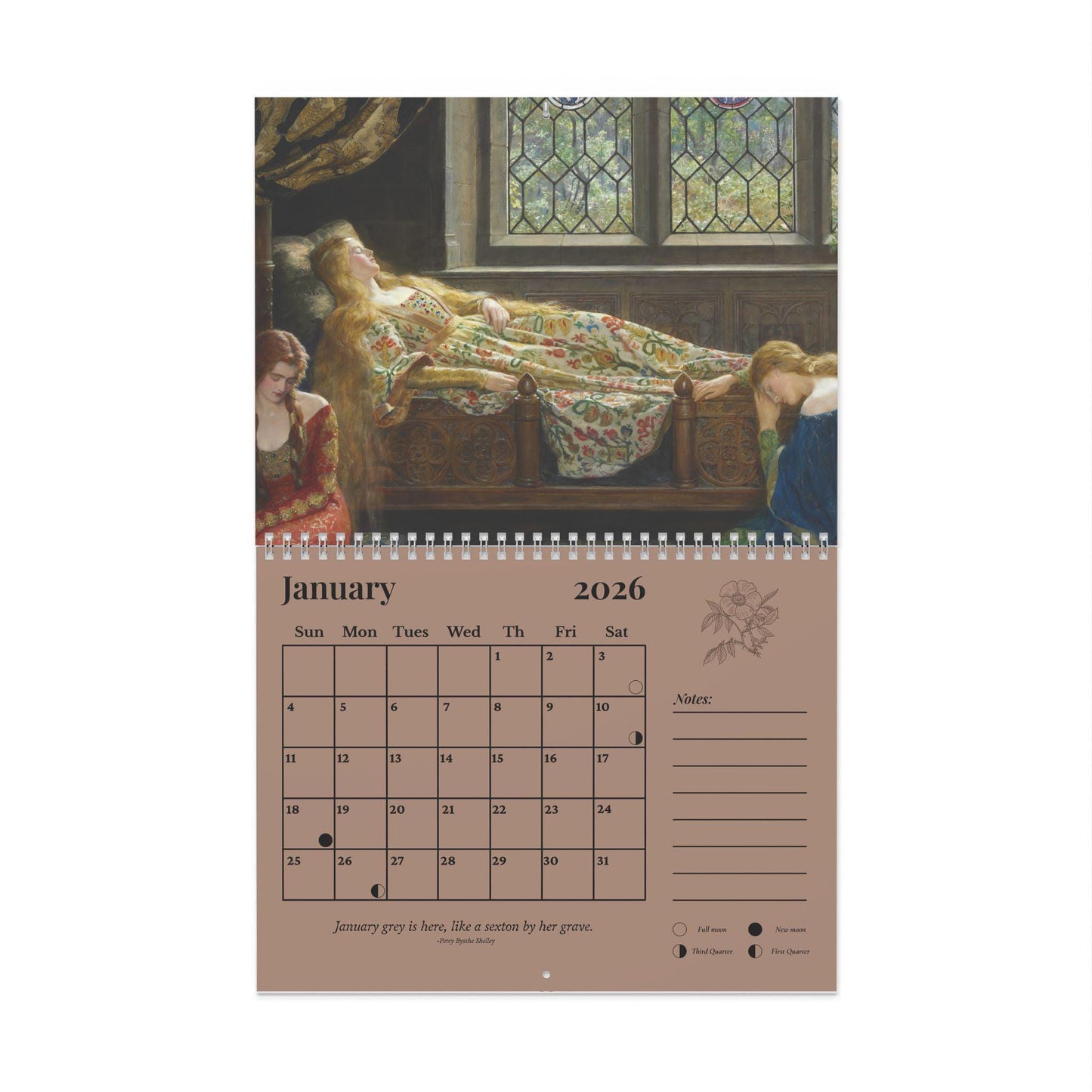 Medieval Muse Wall Calendar 2026 Pre-Raphaelite Medievalcore Art Knights Maidens Arthurian Romance Ophelia Godiva Shalott Waterhouse Dicksee