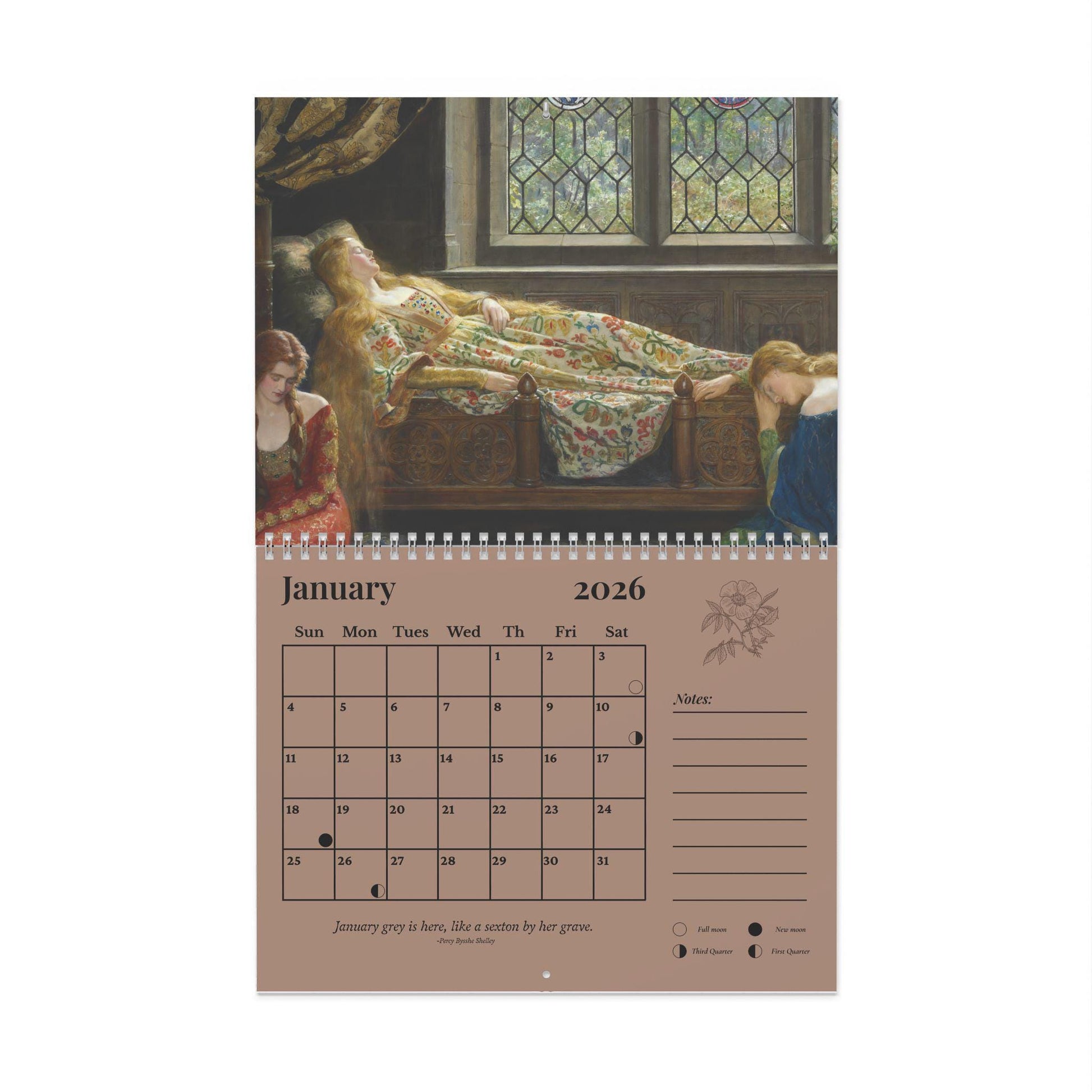 Medieval Muse Wall Calendar 2026 Pre-Raphaelite Medievalcore Art Knights Maidens Arthurian Romance Ophelia Godiva Shalott Waterhouse Dicksee