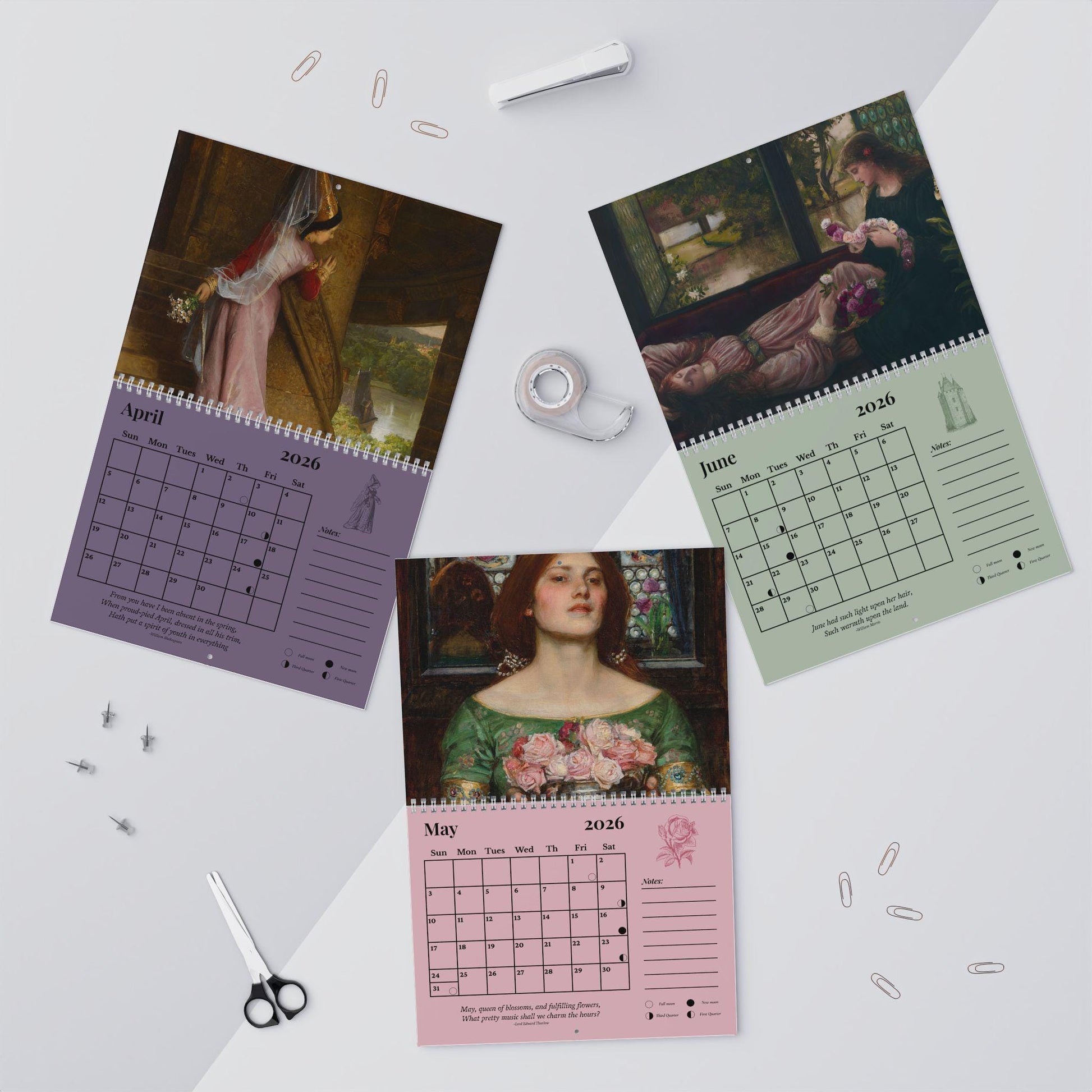 Medieval Muse Wall Calendar 2026 Pre-Raphaelite Medievalcore Art Knights Maidens Arthurian Romance Ophelia Godiva Shalott Waterhouse Dicksee