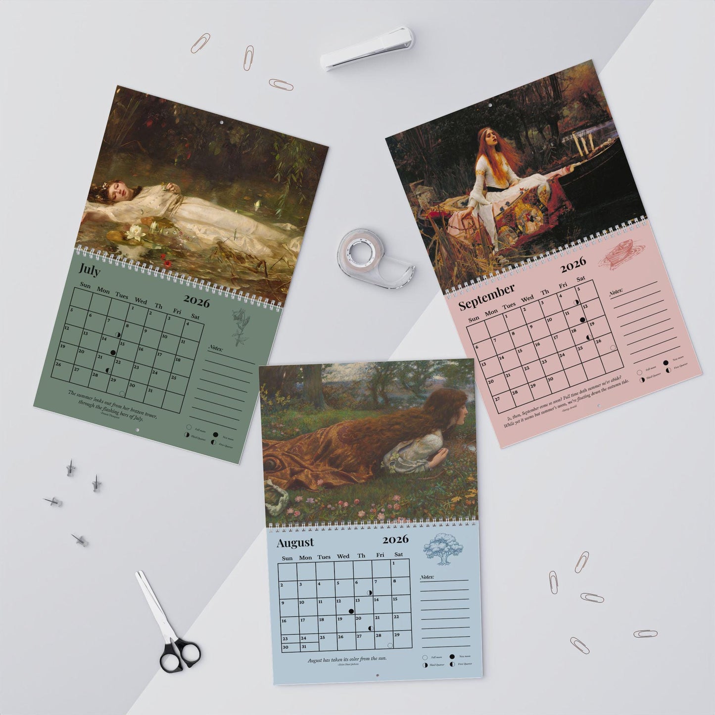 Medieval Muse Wall Calendar 2026 Pre-Raphaelite Medievalcore Art Knights Maidens Arthurian Romance Ophelia Godiva Shalott Waterhouse Dicksee