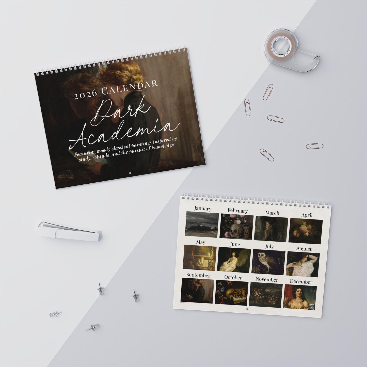 Dark Academia 2026 Wall Calendar * Home Office Decor Student Planner * Gothic Moody Vintage Paintings Aesthetic Book Lover Secret Santa Gift