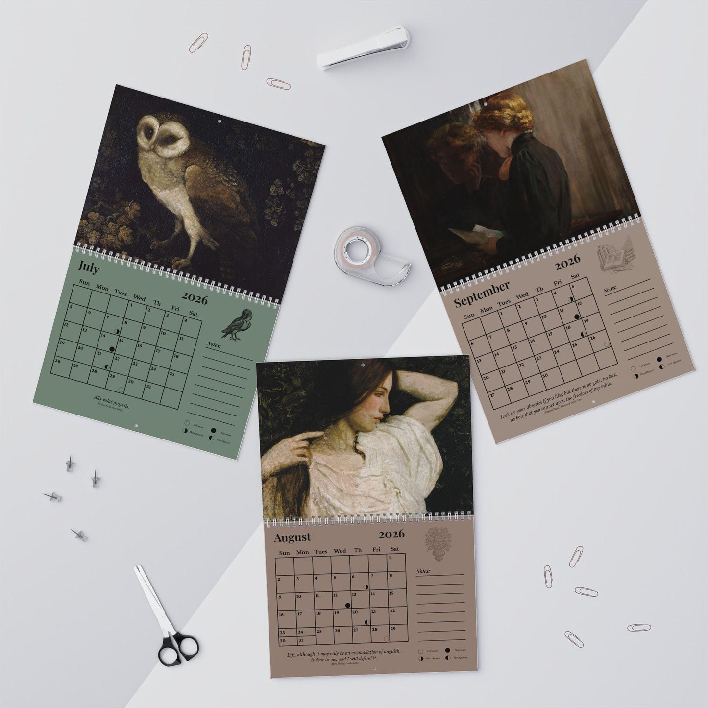 Dark Academia 2026 Wall Calendar * Home Office Decor Student Planner * Gothic Moody Vintage Paintings Aesthetic Book Lover Secret Santa Gift