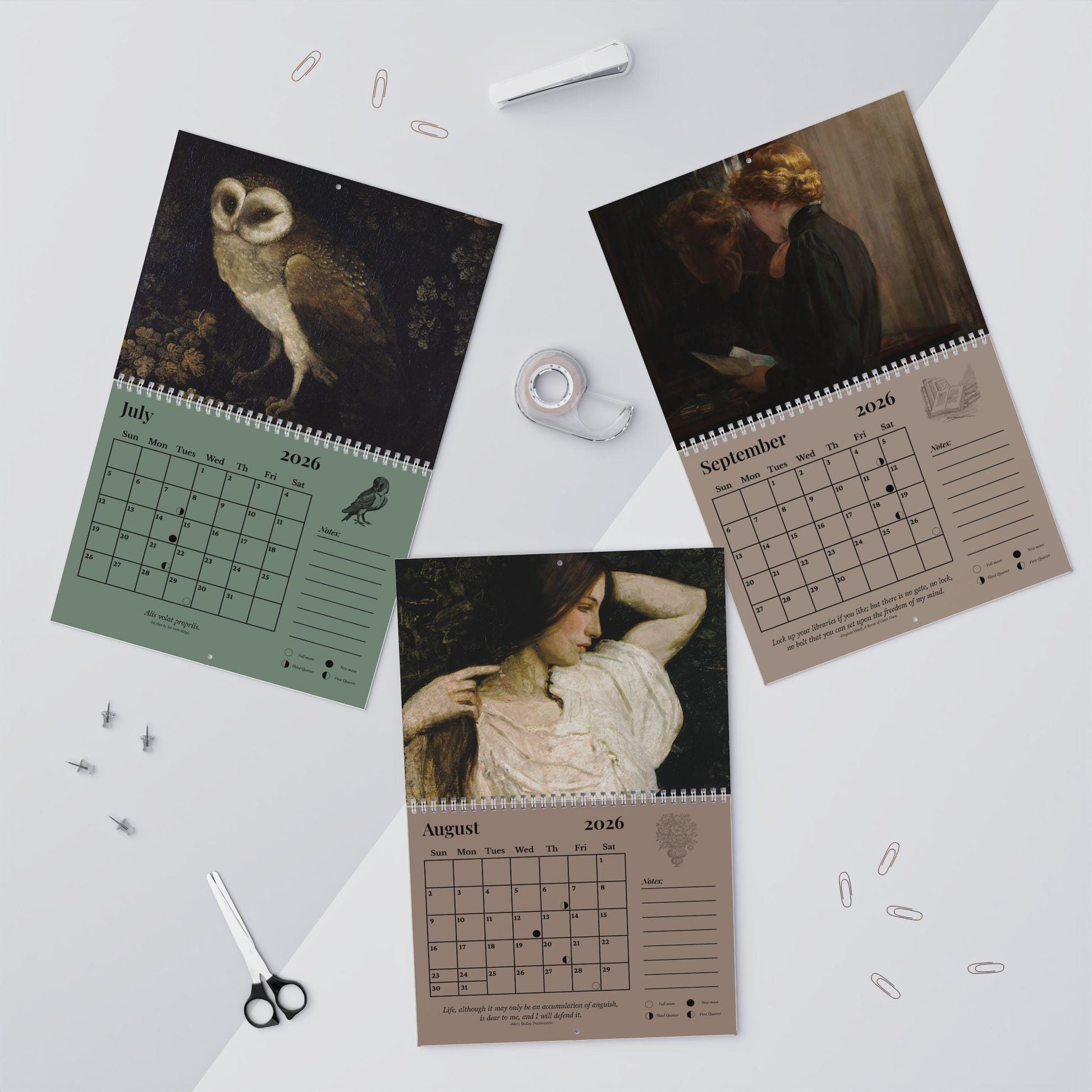 Dark Academia 2026 Wall Calendar * Home Office Decor Student Planner * Gothic Moody Vintage Paintings Aesthetic Book Lover Secret Santa Gift