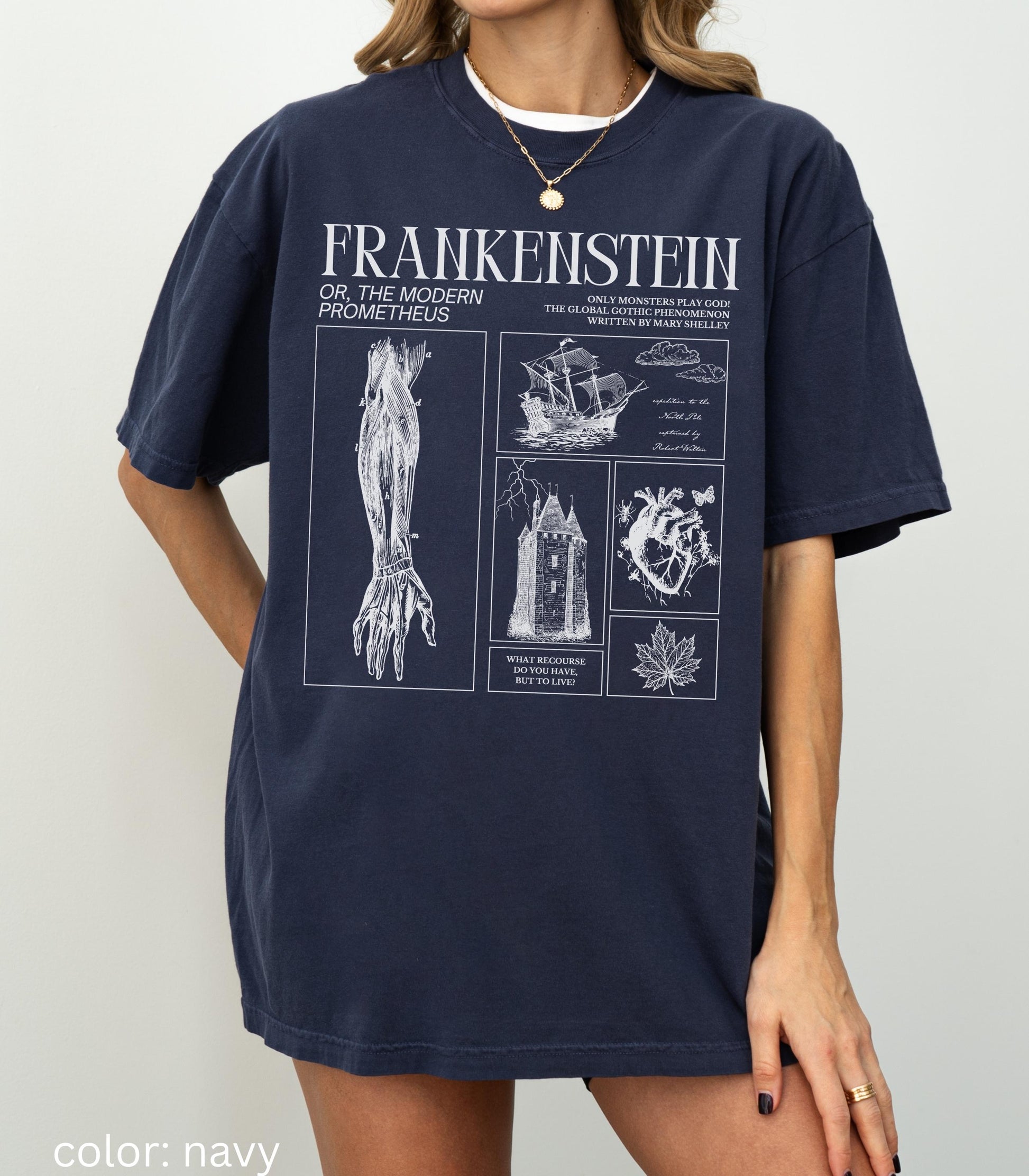 Frankenstein Mary Shelley Comfort Colors Unisex Tee * Retro Classic Horror Gothic Monster Movie Lover Bookish Dark Academia Valentine Gift