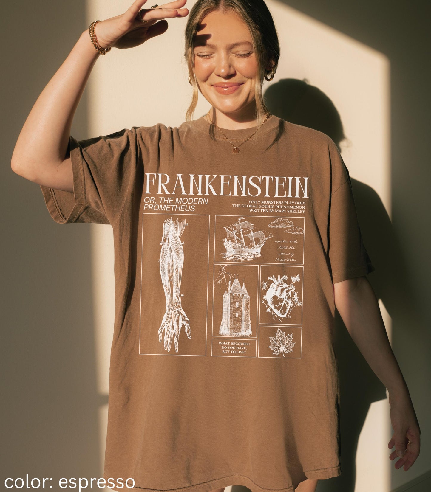 Frankenstein Mary Shelley Comfort Colors Unisex Tee * Retro Classic Horror Gothic Monster Movie Lover Bookish Dark Academia Valentine Gift