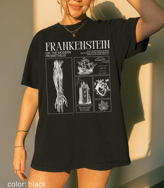 Frankenstein Mary Shelley Comfort Colors Unisex Tee * Retro Classic Horror Gothic Monster Movie Lover Bookish Dark Academia Valentine Gift