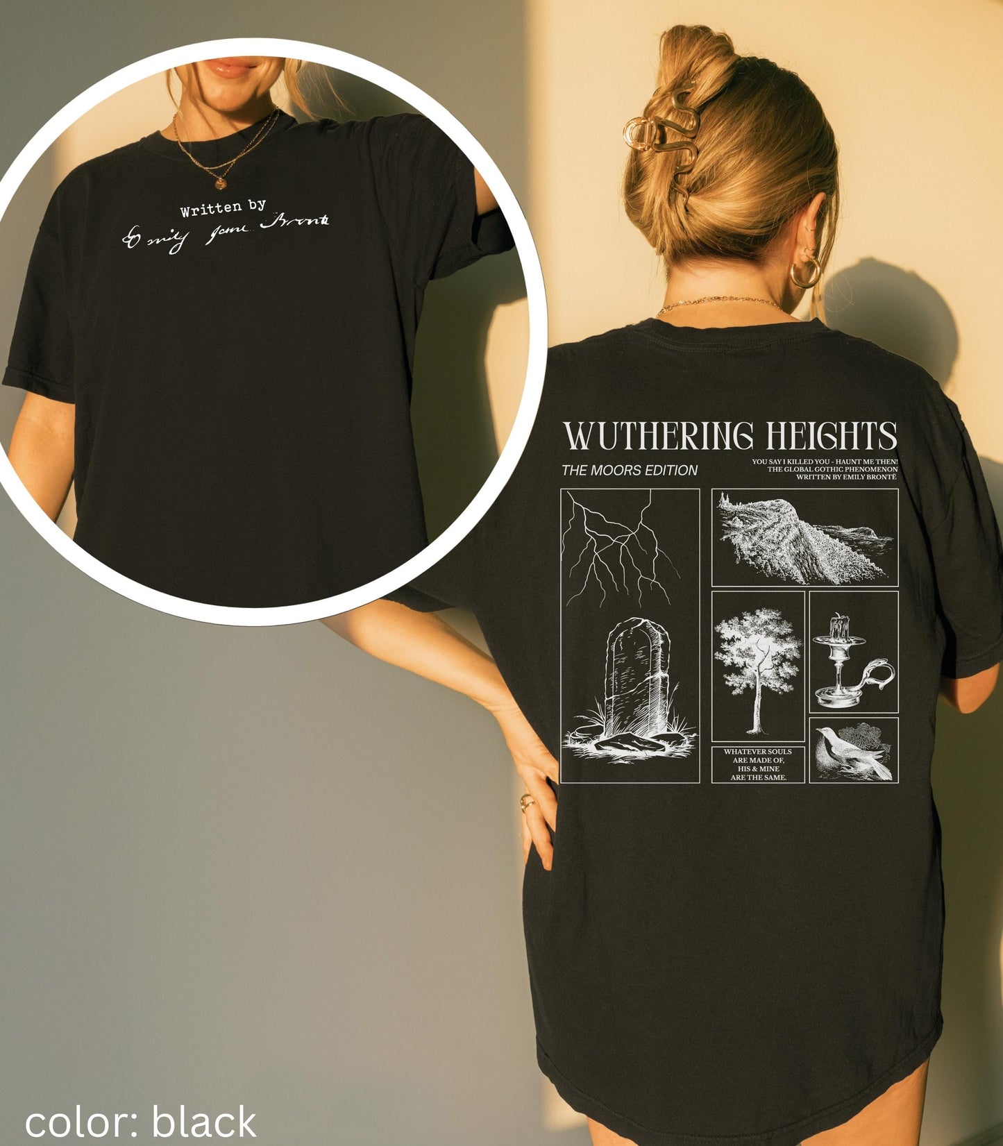 Wuthering Heights Written by Emily Bronte Signature Comfort Colors Tee Words on Back Cathy Heathcliff Movie Lover Valentine 2026 Bookish