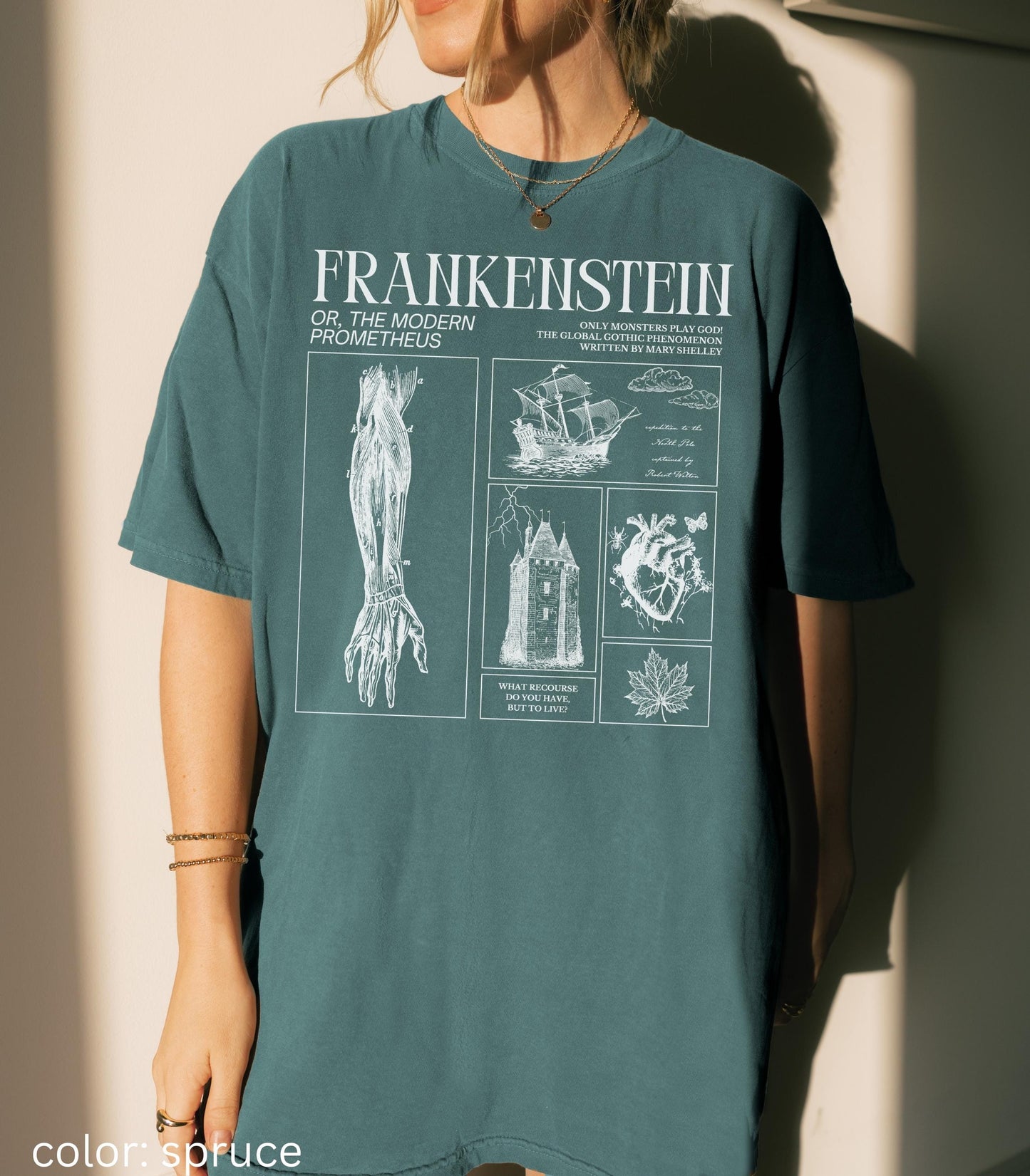 Frankenstein Mary Shelley Comfort Colors Unisex Tee * Retro Classic Horror Gothic Monster Movie Lover Bookish Dark Academia Valentine Gift