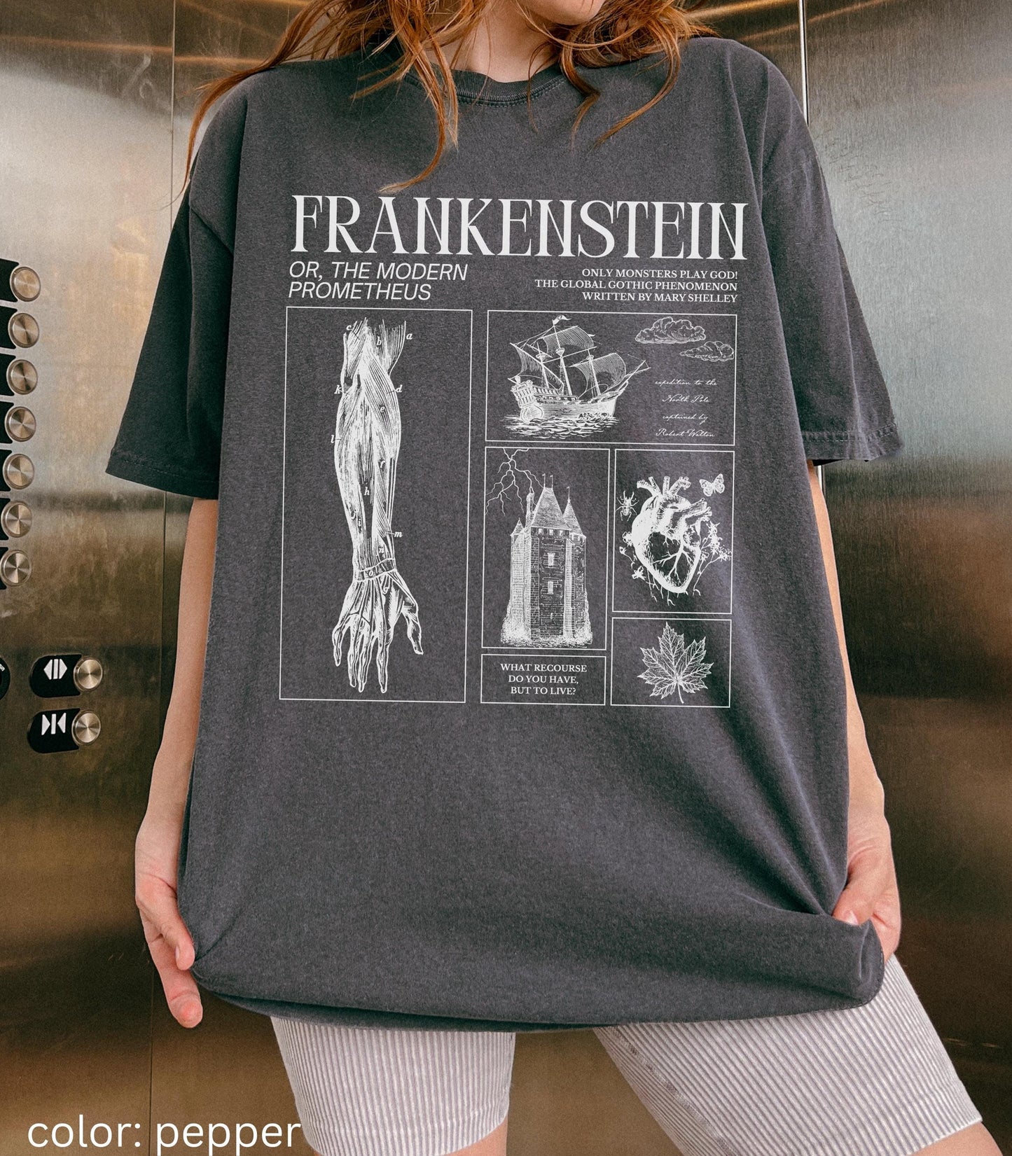 Frankenstein Mary Shelley Comfort Colors Unisex Tee * Retro Classic Horror Gothic Monster Movie Lover Bookish Dark Academia Valentine Gift