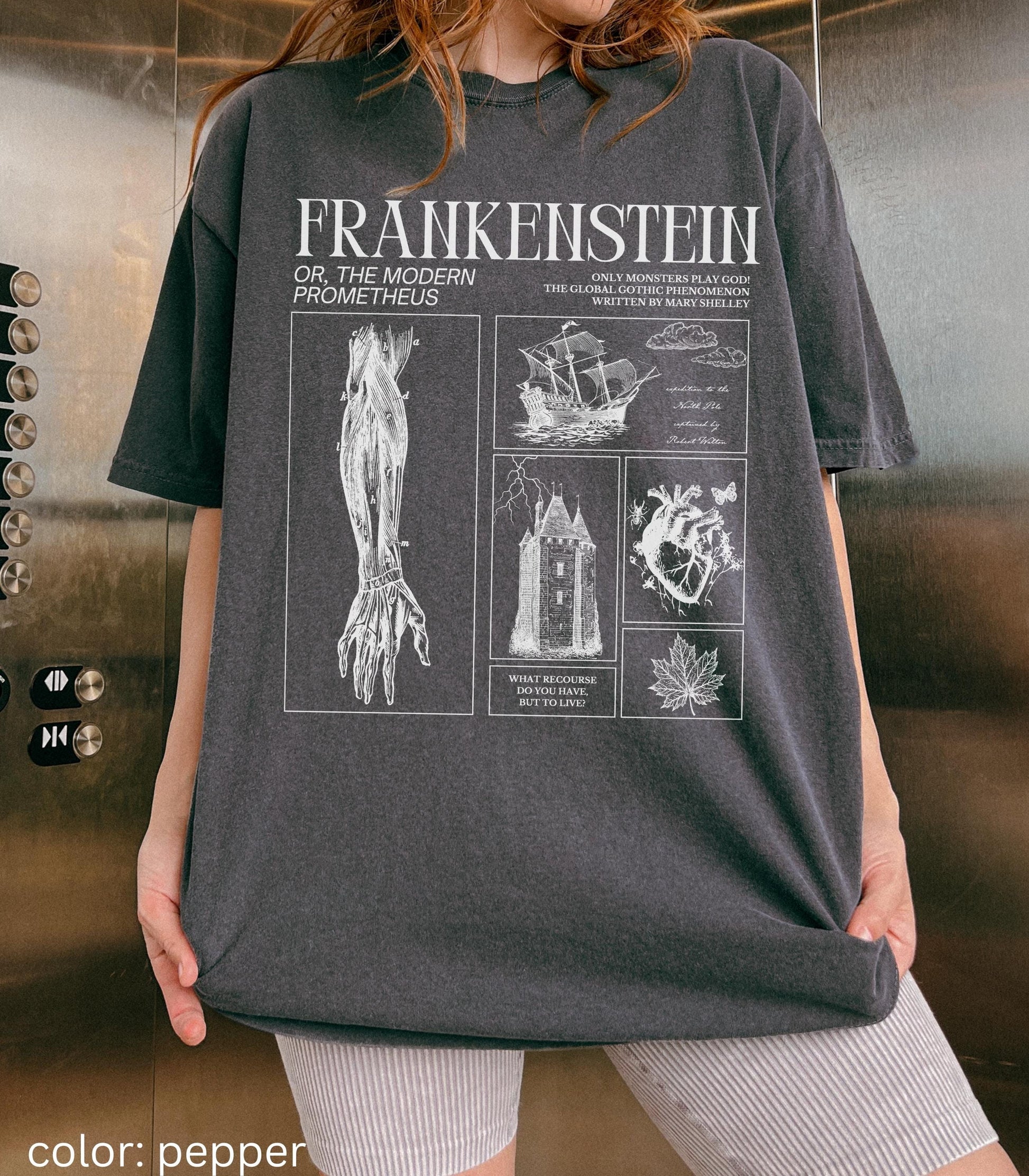 Frankenstein Mary Shelley Comfort Colors Unisex Tee * Retro Classic Horror Gothic Monster Movie Lover Bookish Dark Academia Valentine Gift