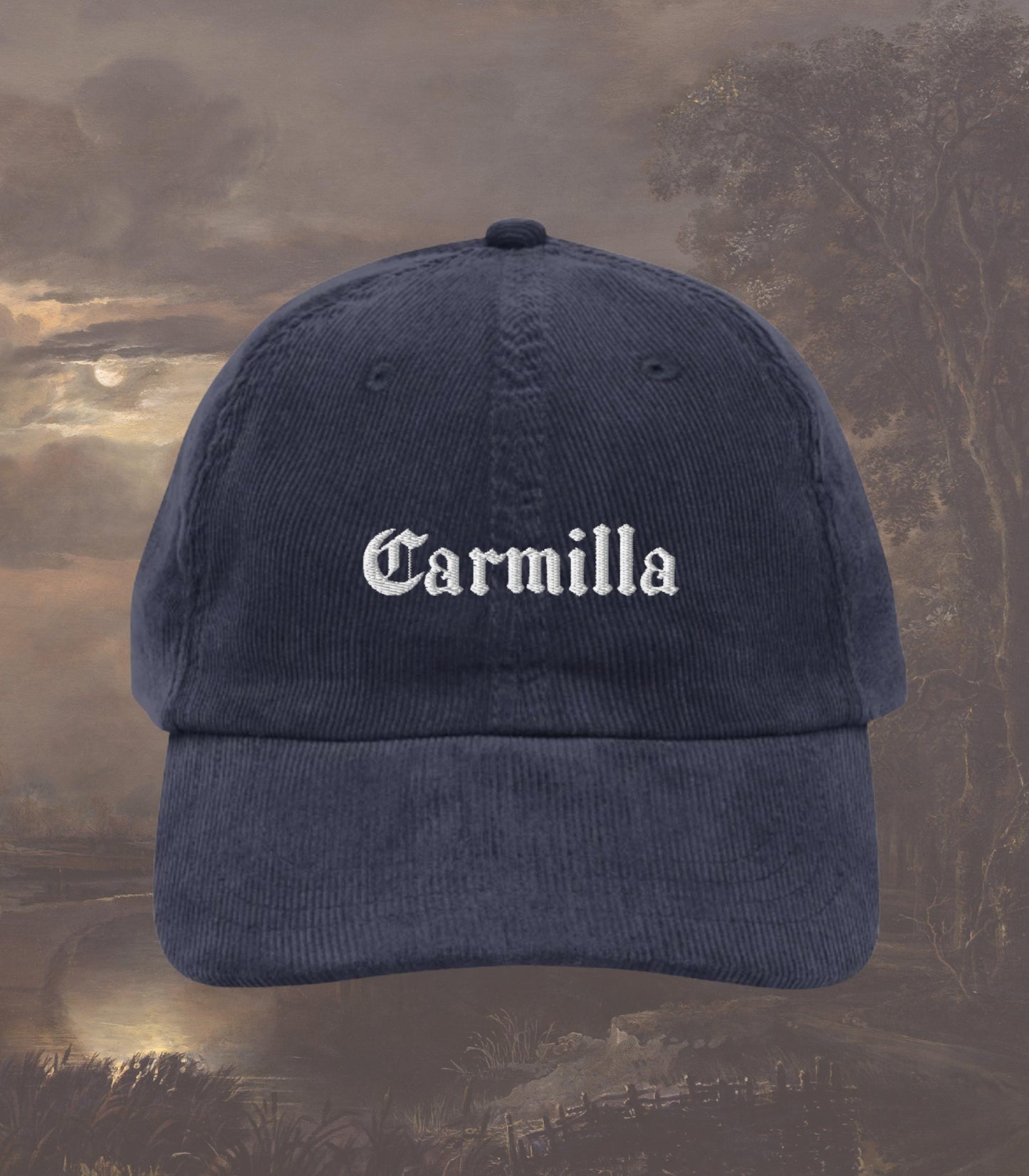 Carmilla Vampire Corduroy Embroidered Hat * Dark Gothic Sapphic Monster Romance Bookish Valentine Merch Gift Idea wlw Dracula Frankenstein