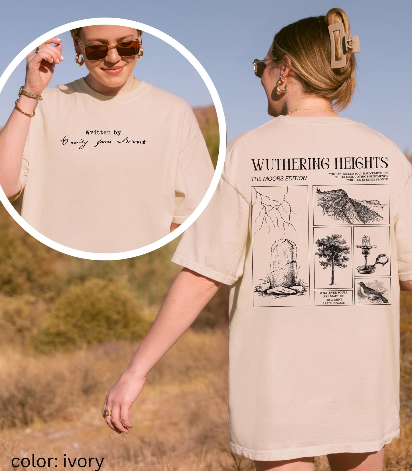 Wuthering Heights Written by Emily Bronte Signature Comfort Colors Tee Words on Back Cathy Heathcliff Movie Lover Valentine 2026 Bookish