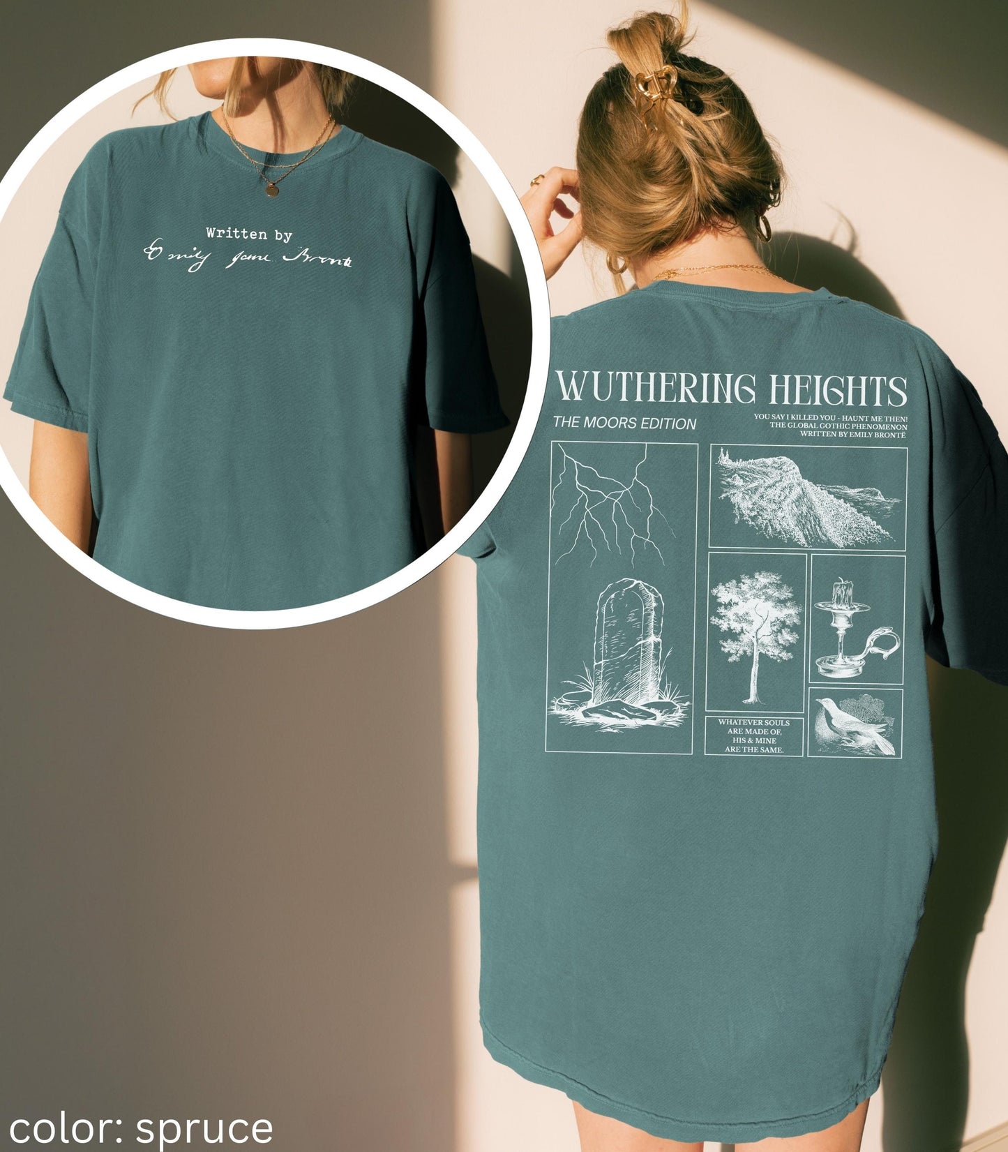 Wuthering Heights Written by Emily Bronte Signature Comfort Colors Tee Words on Back Cathy Heathcliff Movie Lover Valentine 2026 Bookish