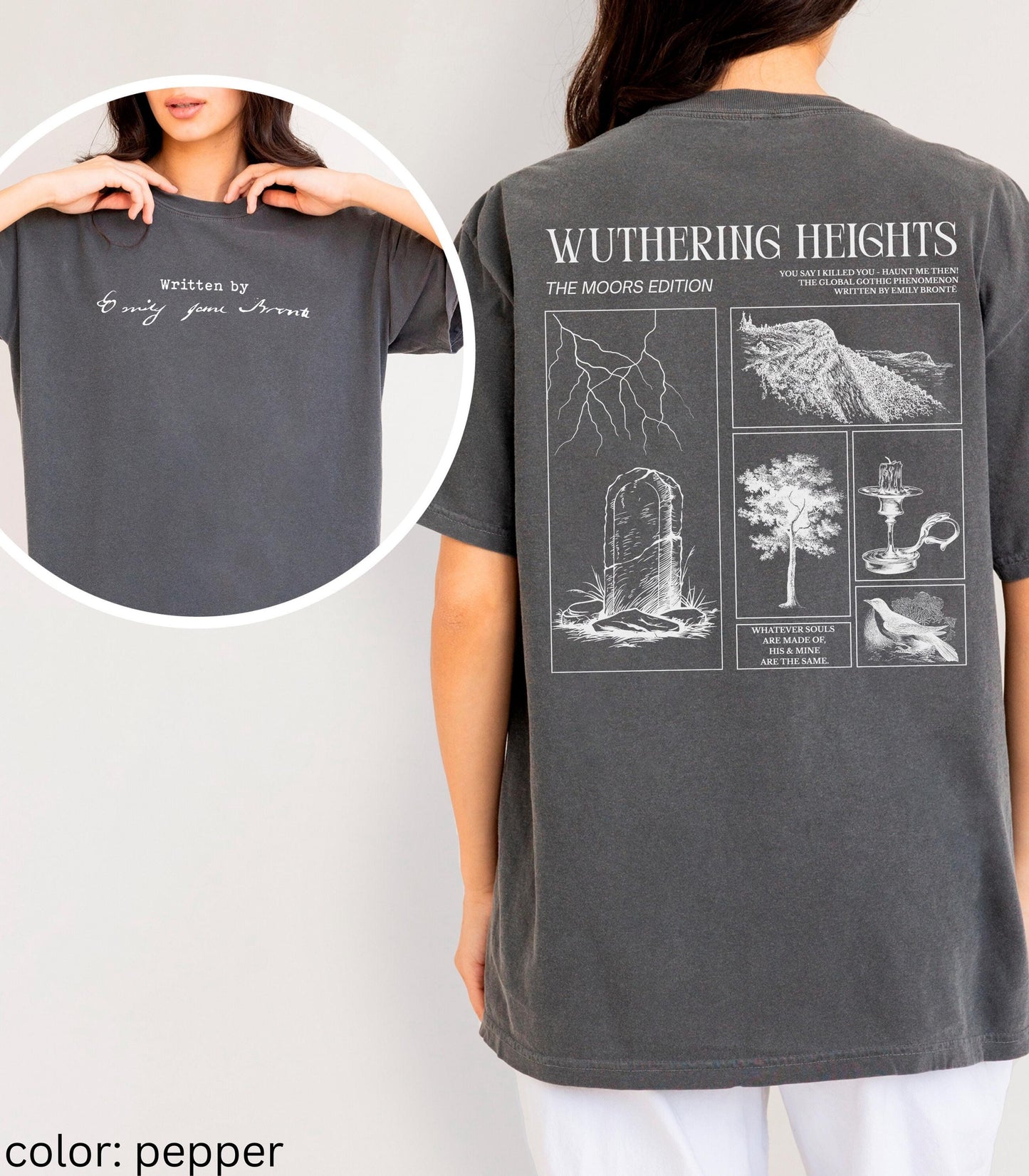 Wuthering Heights Written by Emily Bronte Signature Comfort Colors Tee Words on Back Cathy Heathcliff Movie Lover Valentine 2026 Bookish