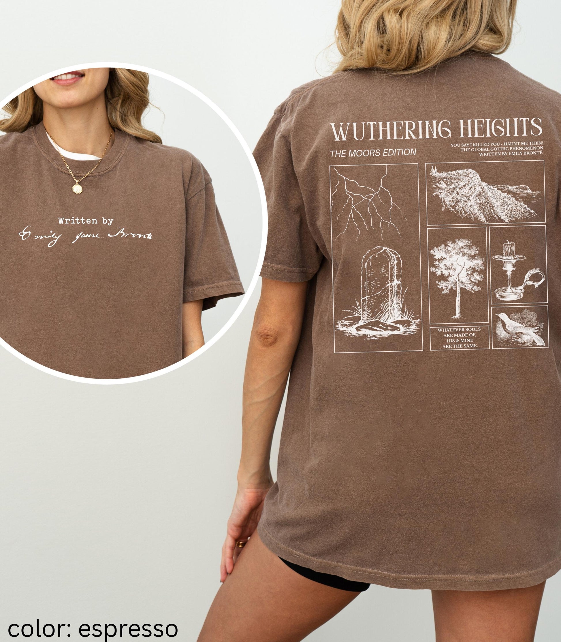 Wuthering Heights Written by Emily Bronte Signature Comfort Colors Tee Words on Back Cathy Heathcliff Movie Lover Valentine 2026 Bookish