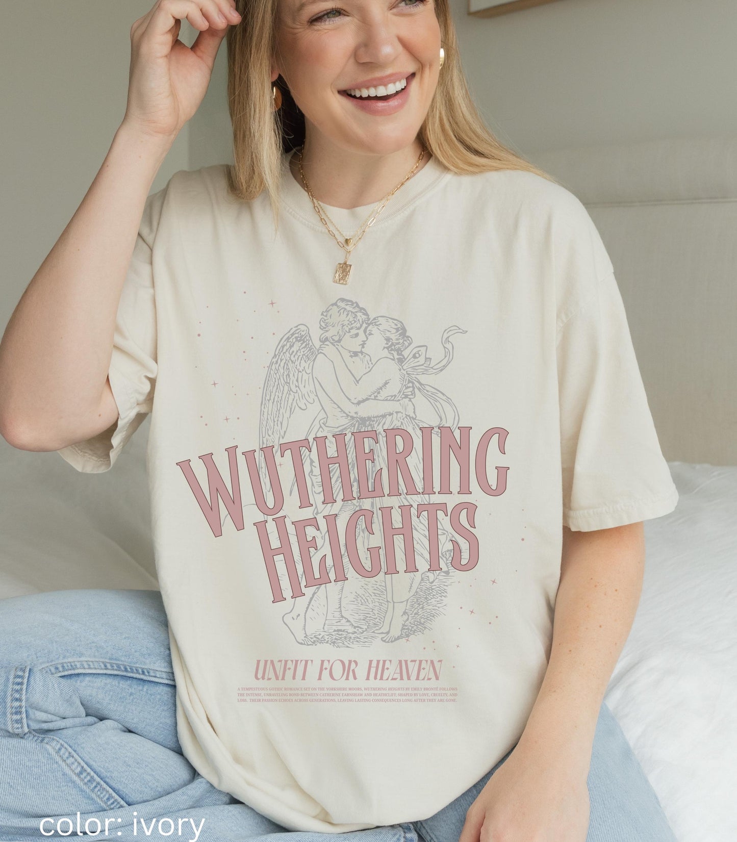 Wuthering Heights Emily Bronte Unfit For Heaven Angel Comfort Colors Tee Coquette Cathy Heathcliff Movie Lover Valentine 2026 Bookish Gift