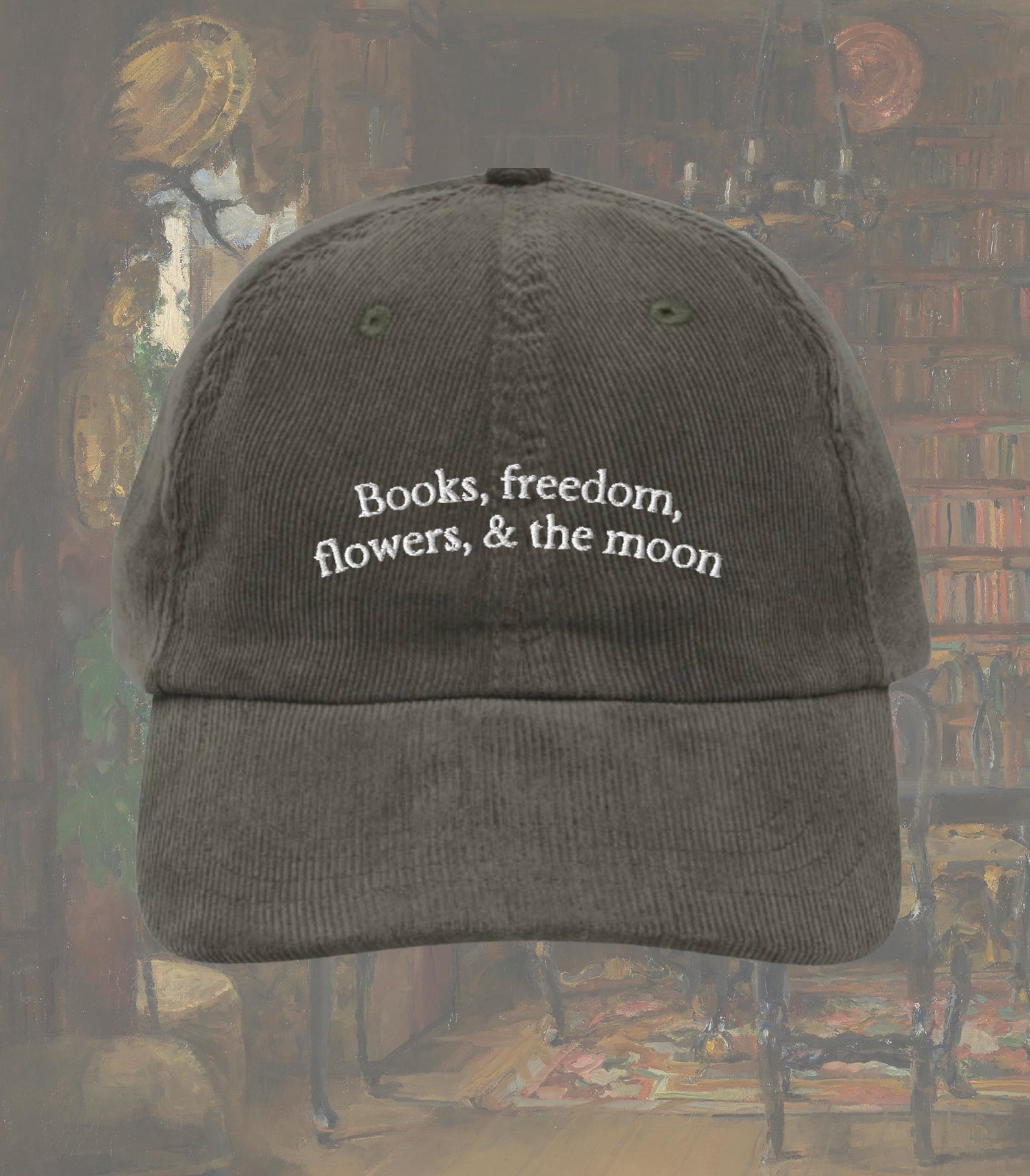 Oscar Wilde Books Freedom Flowers Moon Quote Corduroy Hat * Dark Academia Subtle Bookish Literature Teacher Major Librarian Gift Dorian Gray