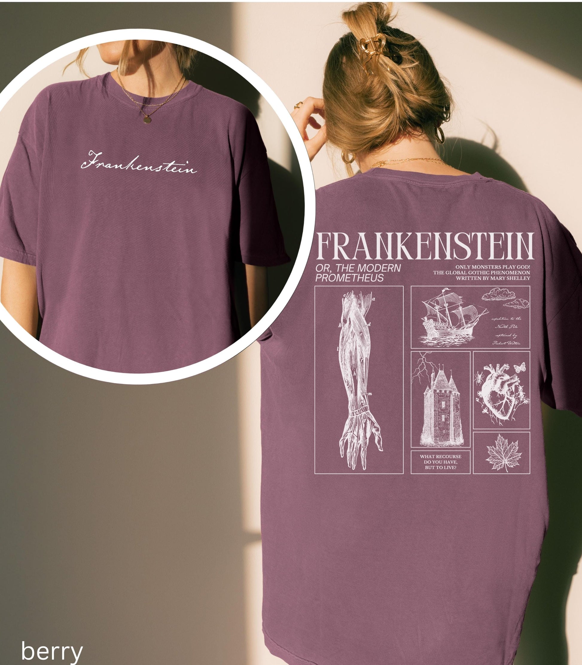 Frankenstein Comfort Colors Tee Insects Maple Leaf Horror Gothic Monster Movie Lover Bookish Merch Halloween Dark Academia Mary Shelley 2025