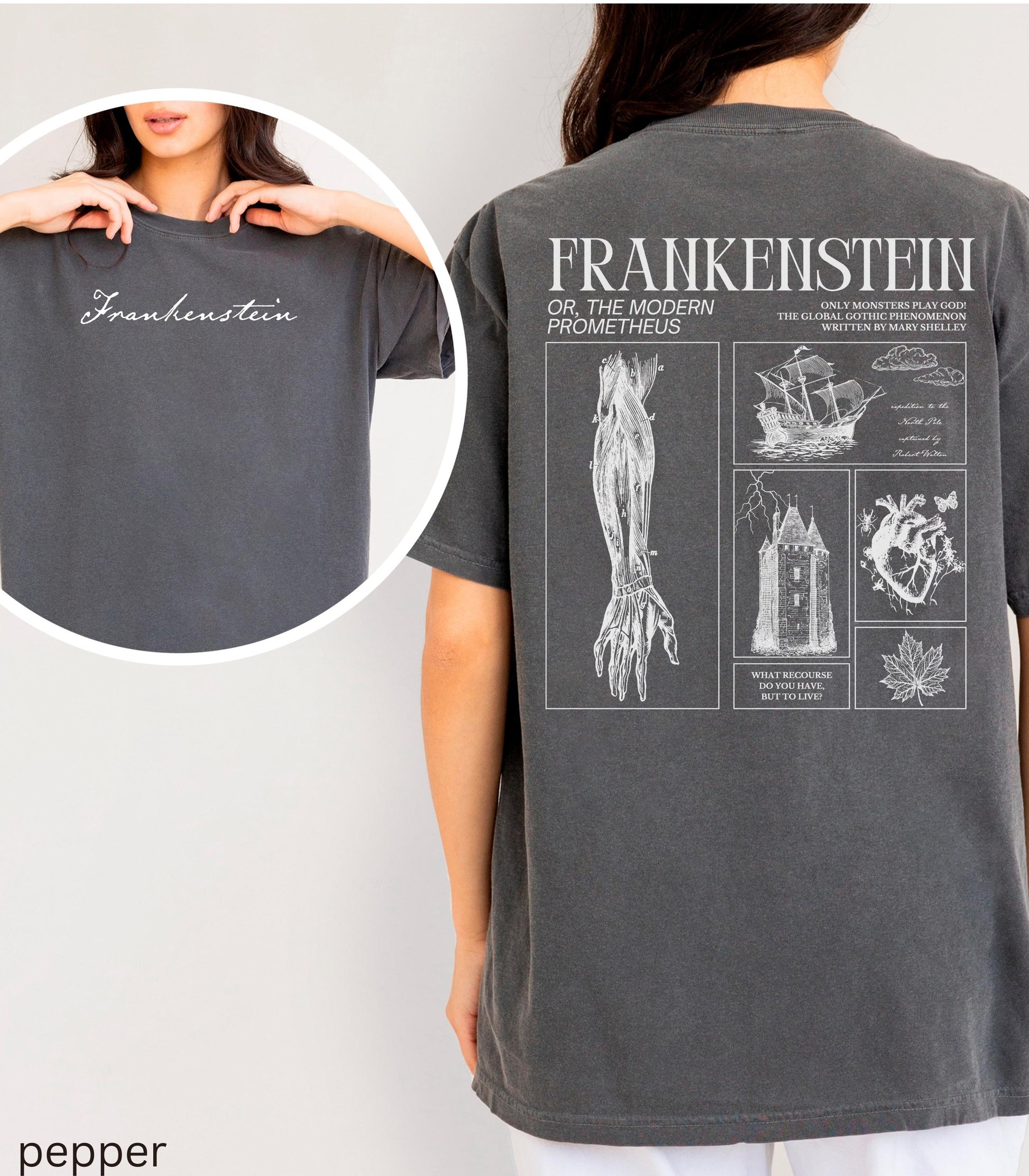 Frankenstein Comfort Colors Tee Insects Maple Leaf Horror Gothic Monster Movie Lover Bookish Merch Halloween Dark Academia Mary Shelley 2025