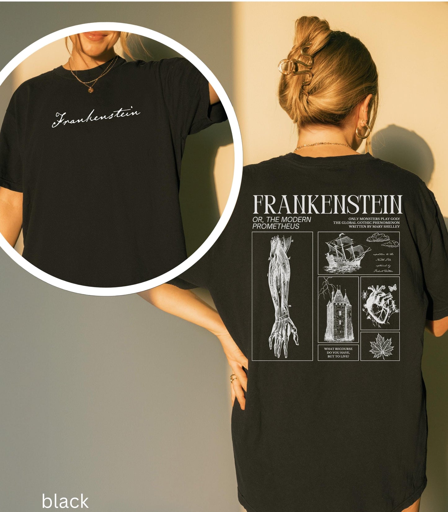 Frankenstein Comfort Colors Tee Insects Maple Leaf Horror Gothic Monster Movie Lover Bookish Merch Halloween Dark Academia Mary Shelley 2025