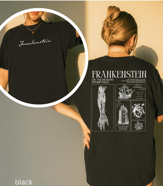 Frankenstein Comfort Colors Tee Insects Maple Leaf Horror Gothic Monster Movie Lover Bookish Merch Halloween Dark Academia Mary Shelley 2025