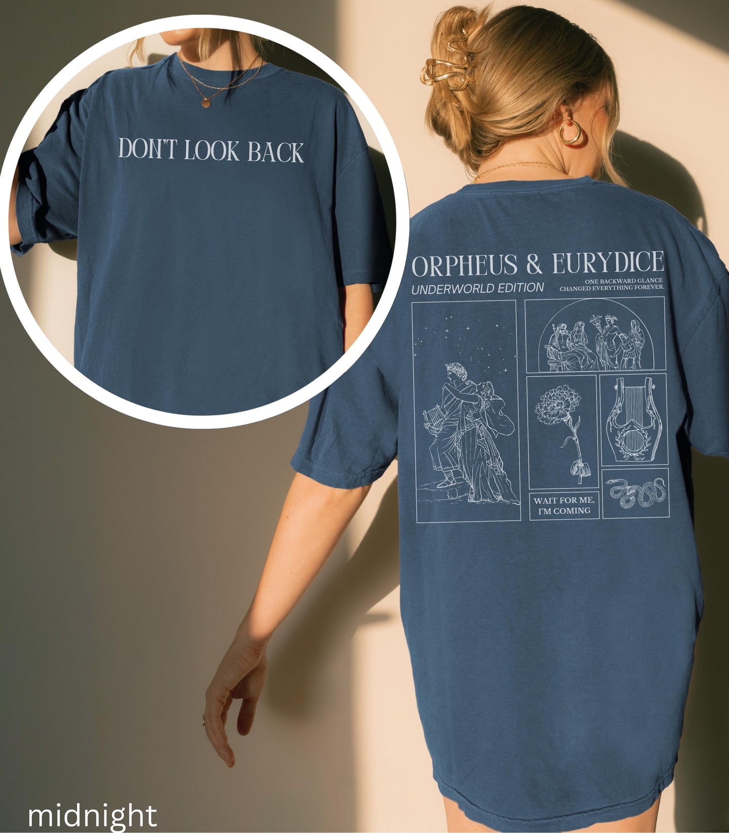 Orpheus Eurydice Words on Back Comfort Colors Tee Greek Mythology Hades Persephone Underworld Wait for Me Musical Theater Drama Teacher Gift