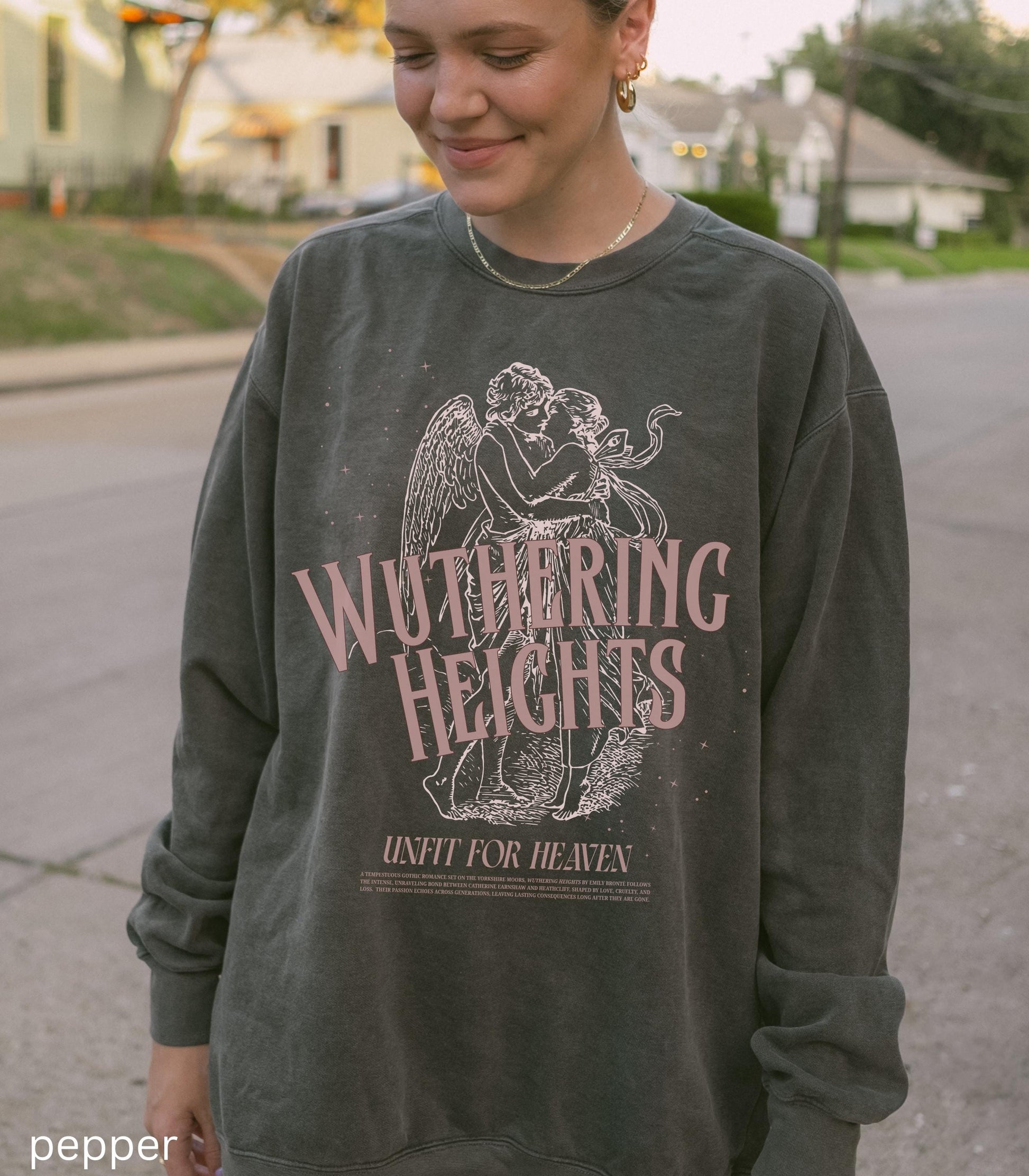 Wuthering Heights Emily Bronte Unfit For Heaven Angel Sweatshirt Coquette Cathy Heathcliff Book Lover Valentine Bookish Gift Dark Academia