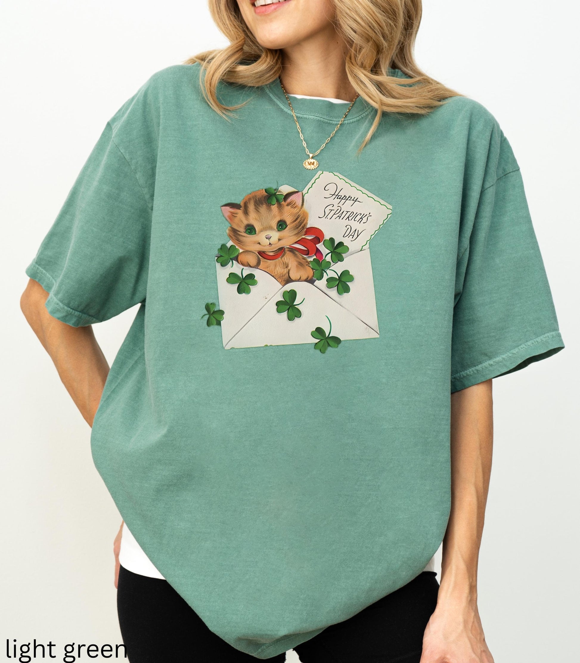 Paddy Cat St Patrick's Day Oversized Comfort Colors Tee Lucky Girl Tini Bit Irish Goodbye Kitten Kitty Lover Good Luck Clover Shamrock Beer