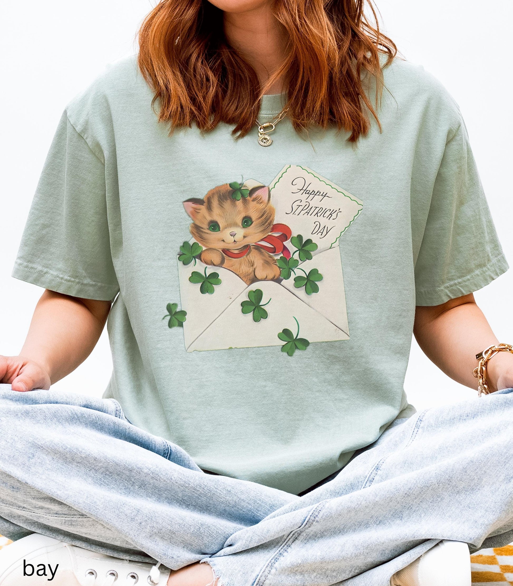 Paddy Cat St Patrick's Day Oversized Comfort Colors Tee Lucky Girl Tini Bit Irish Goodbye Kitten Kitty Lover Good Luck Clover Shamrock Beer