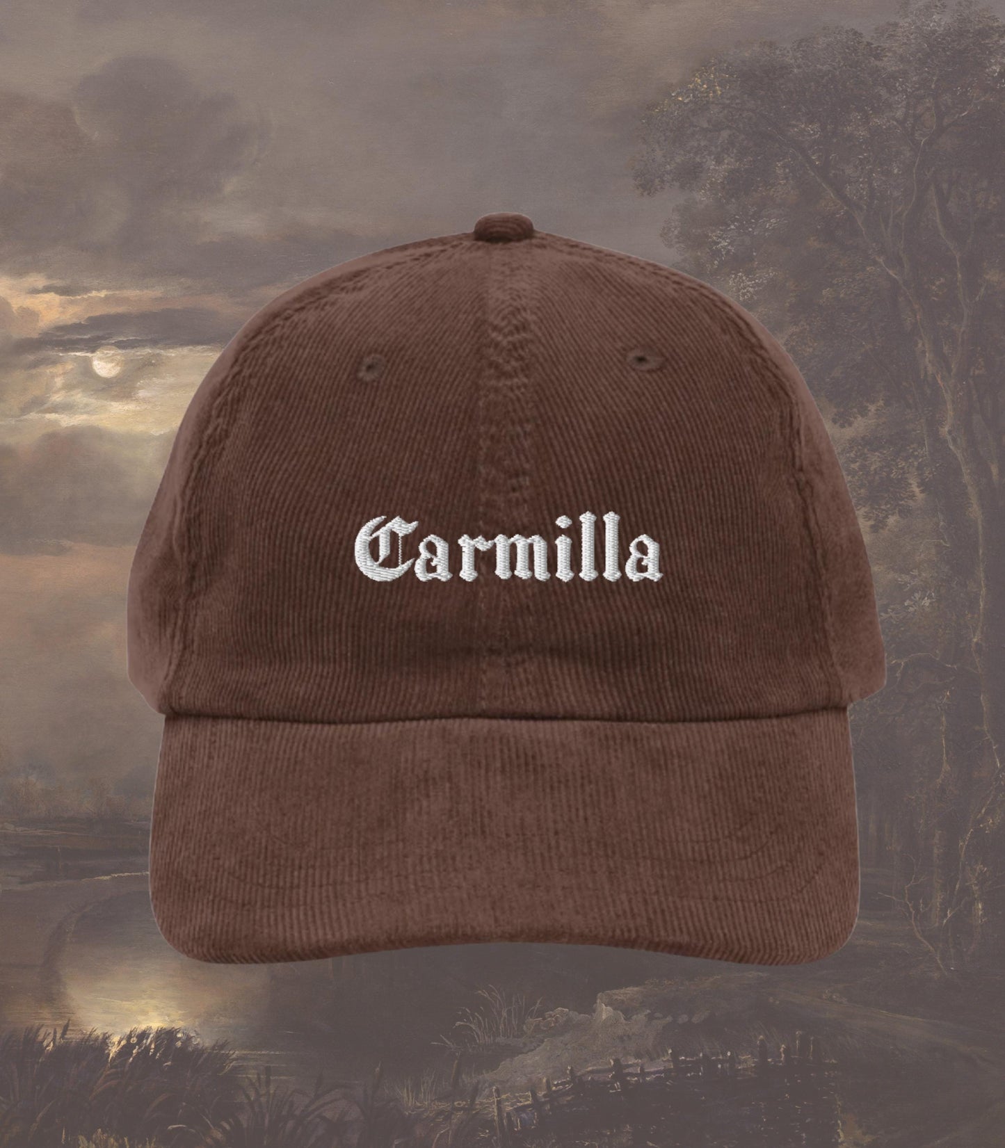 Carmilla Vampire Corduroy Embroidered Hat * Dark Gothic Sapphic Monster Romance Bookish Valentine Merch Gift Idea wlw Dracula Frankenstein