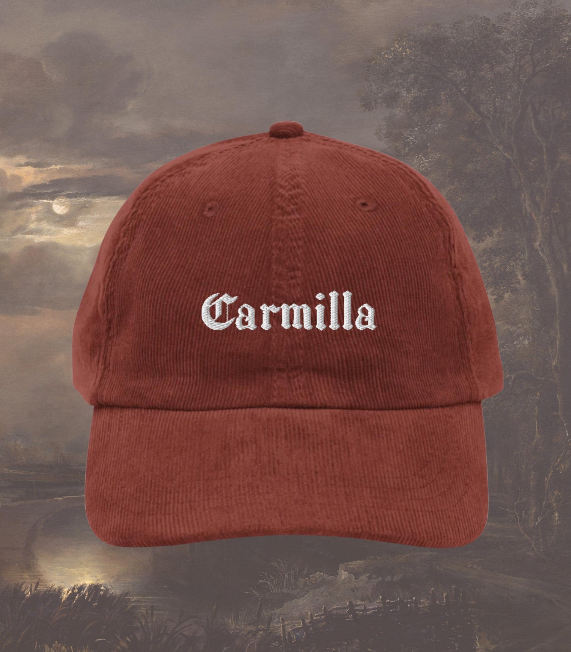 Carmilla Vampire Corduroy Embroidered Hat * Dark Gothic Sapphic Monster Romance Bookish Valentine Merch Gift Idea wlw Dracula Frankenstein