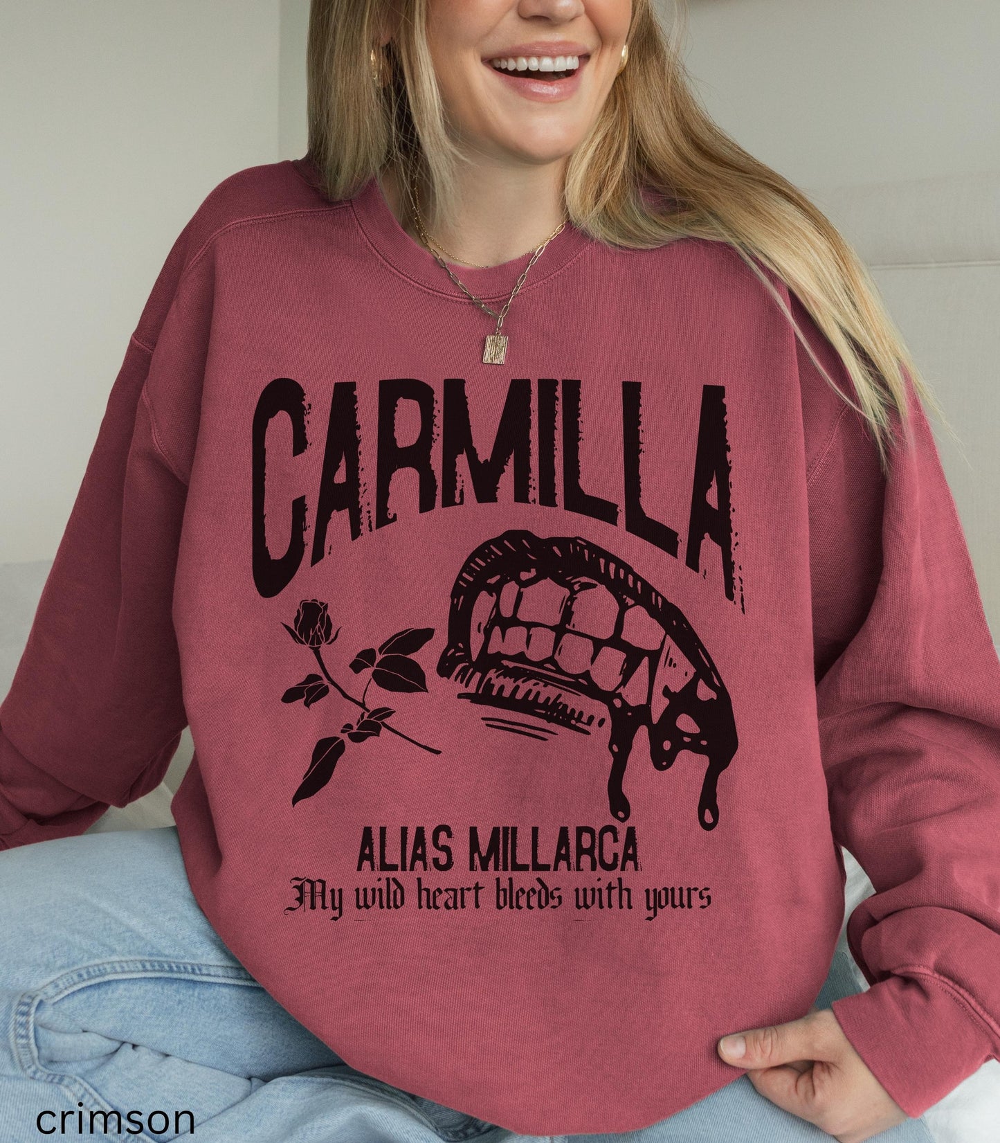 Carmilla vampire Comfort Colors Sweatshirt Monster Lover Classic Horror Movie Dark Gothic Sapphic Romance Subtle Bookish Merch Valentine