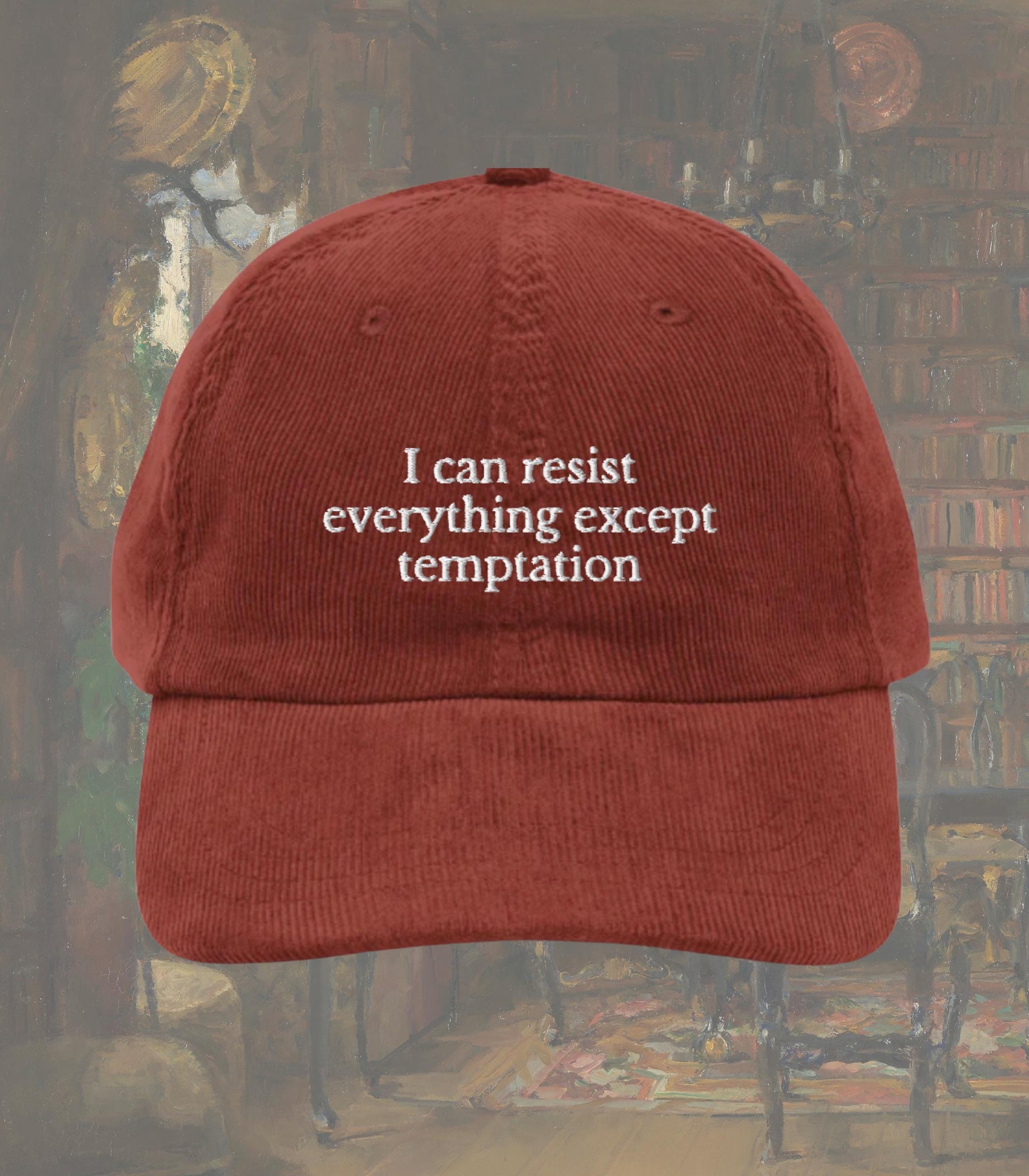 Oscar Wilde Funny Resist Temptation Quote Corduroy Hat * Dark Academia Subtle Bookish Little Treat Literature Teacher Major Gift Dorian Gray