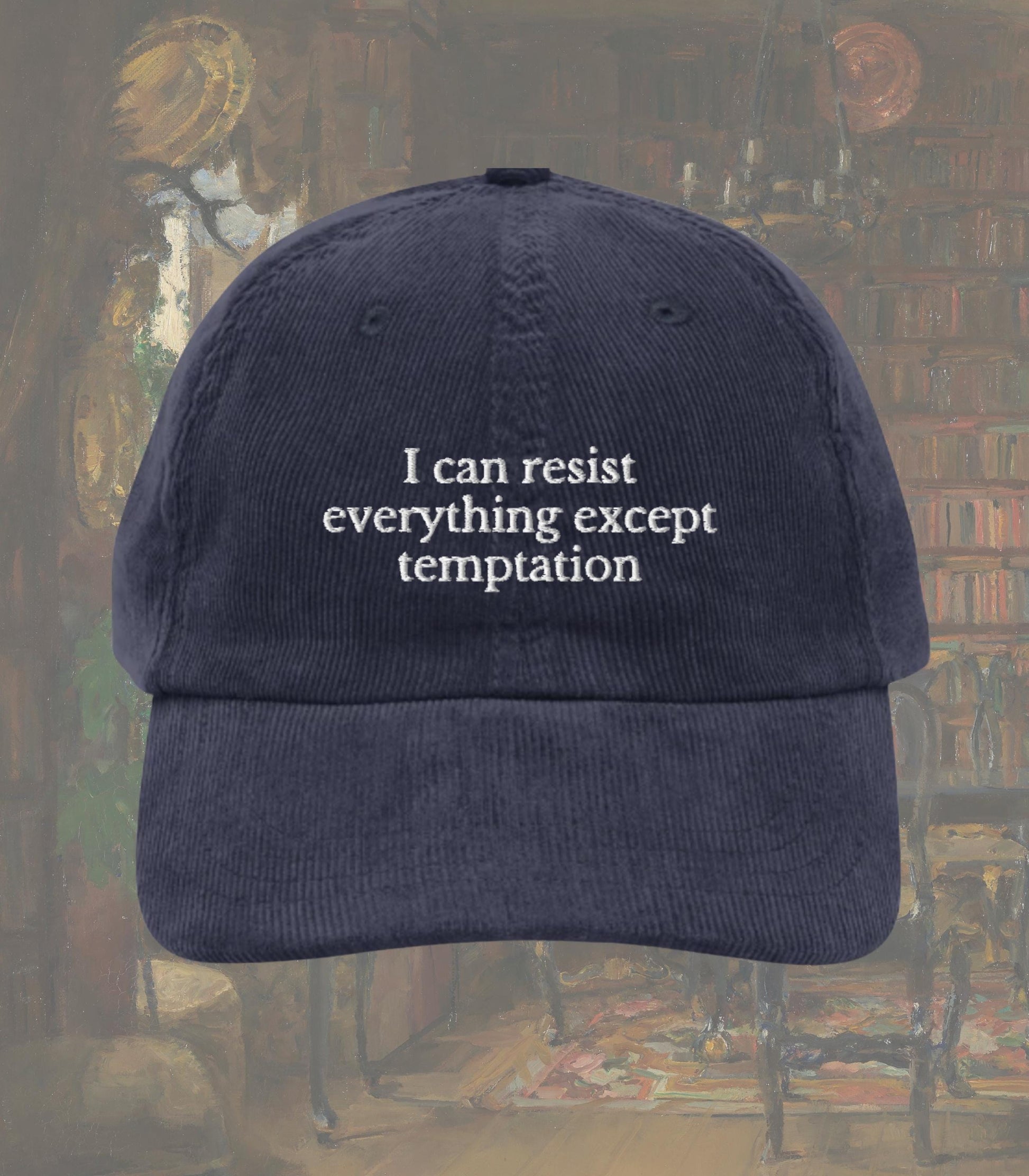 Oscar Wilde Funny Resist Temptation Quote Corduroy Hat * Dark Academia Subtle Bookish Little Treat Literature Teacher Major Gift Dorian Gray