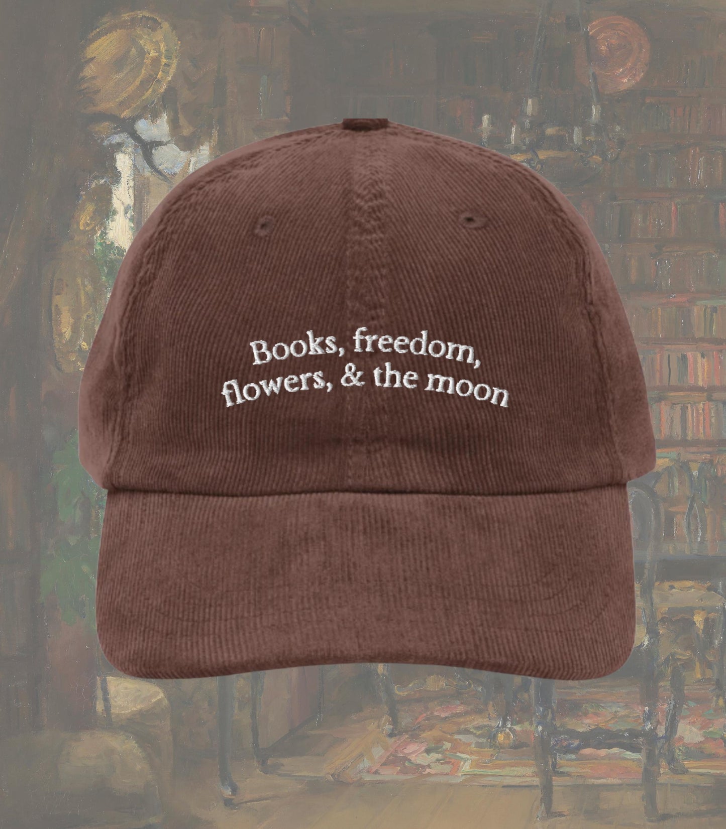Oscar Wilde Books Freedom Flowers Moon Quote Corduroy Hat * Dark Academia Subtle Bookish Literature Teacher Major Librarian Gift Dorian Gray
