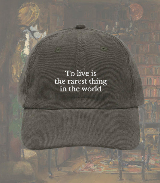 Oscar Wilde To Live is the Rarest Thing Quote Corduroy Hat * Dark Academia Subtle Bookish Classic Book Literature Teacher Gift Reader Merch