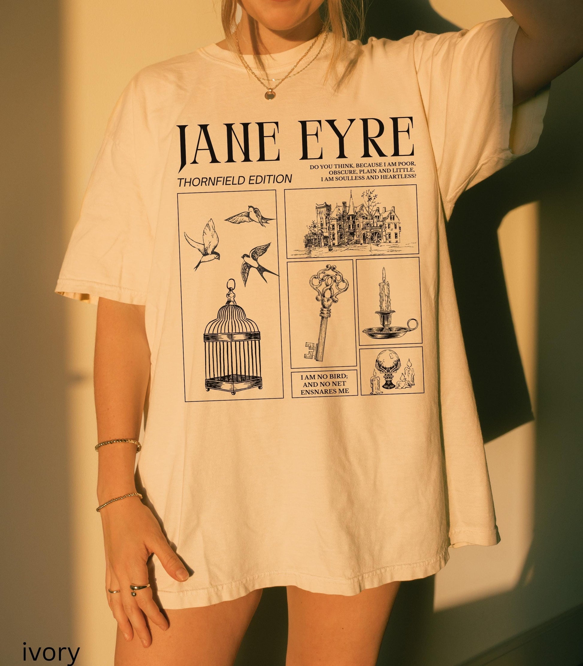 Jane Eyre Charlotte Bronte I am no bird Comfort Colors Tee Dark Gothic Romance Bookish Book Lover Reader Gift English Teacher Librarian Idea